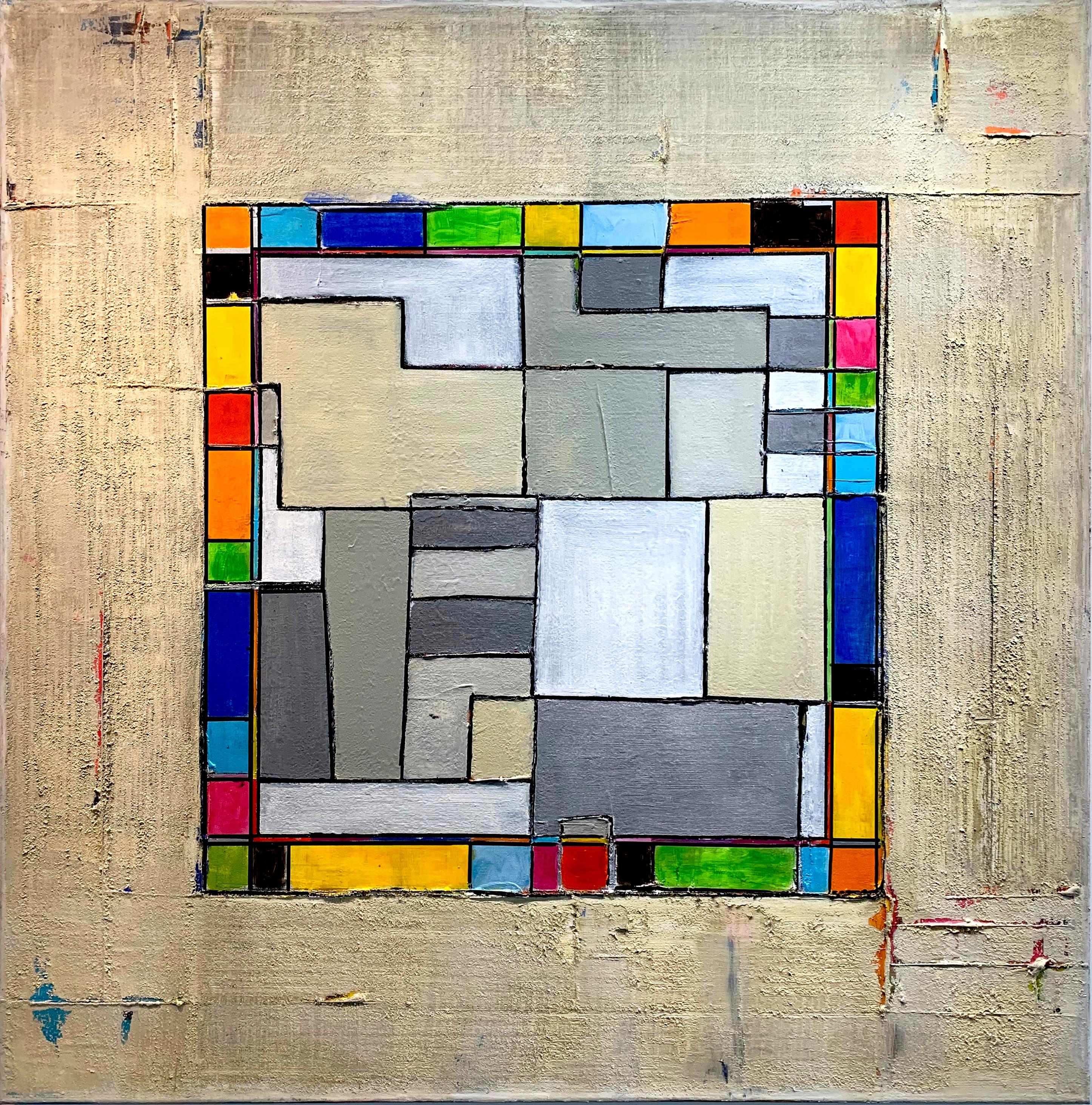 Architecture by Petra Rös-Nickel - Contemporary Colorful Geometric Oil Painting 7