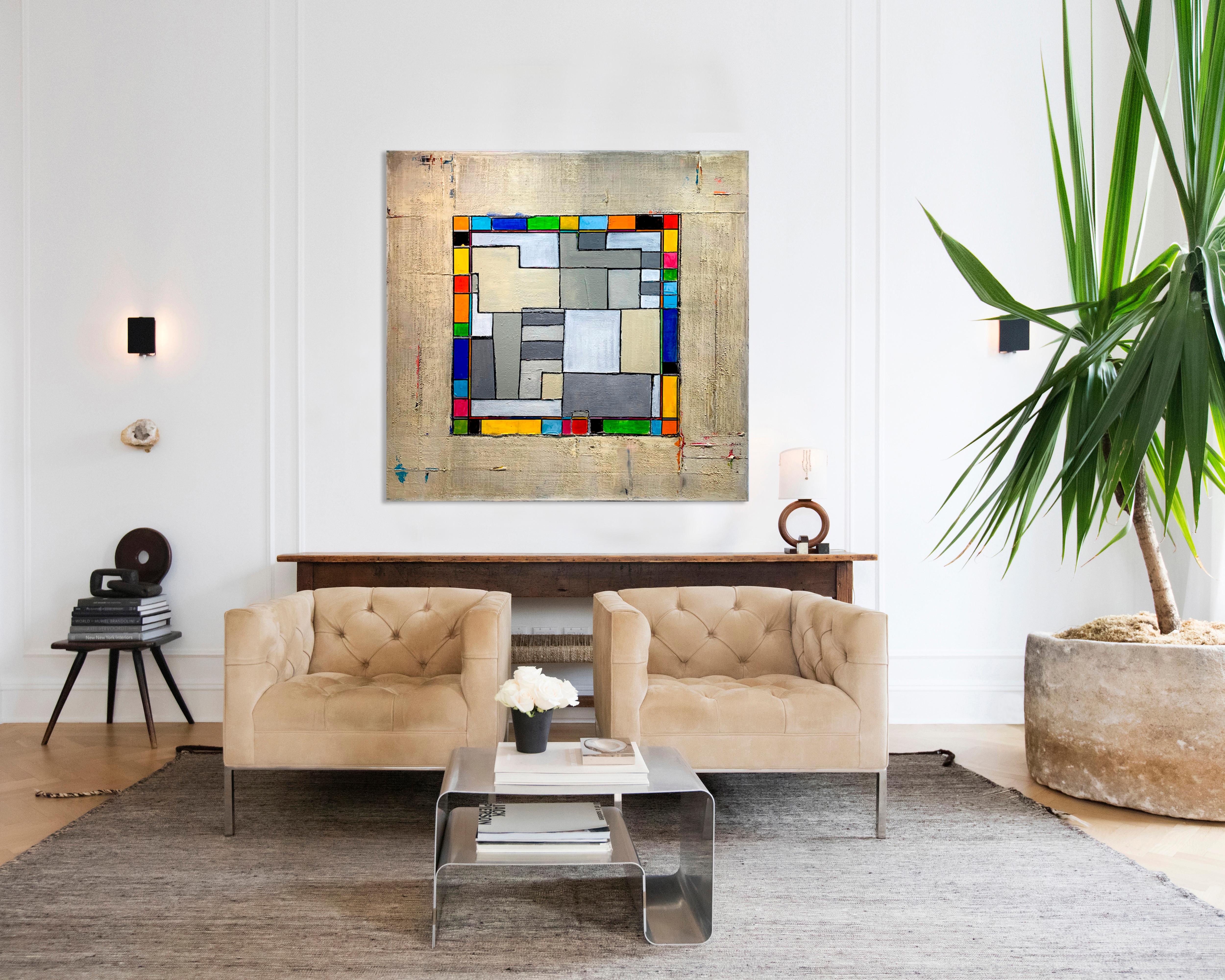 Architecture by Petra Rös-Nickel - Contemporary Colorful Geometric Oil Painting 1
