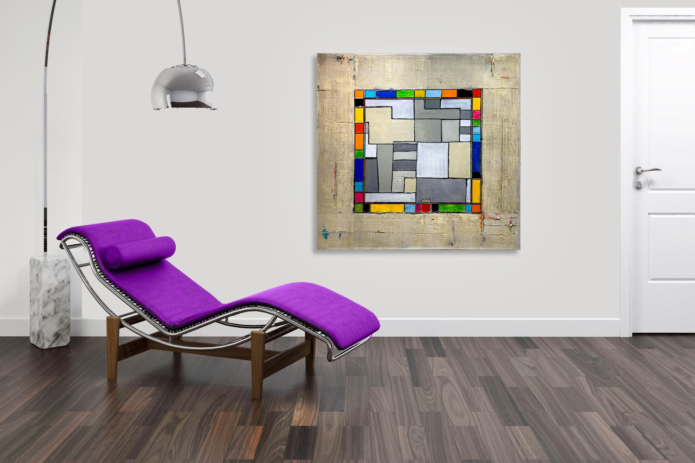 Architecture by Petra Rös-Nickel - Contemporary Colorful Geometric Oil Painting 5