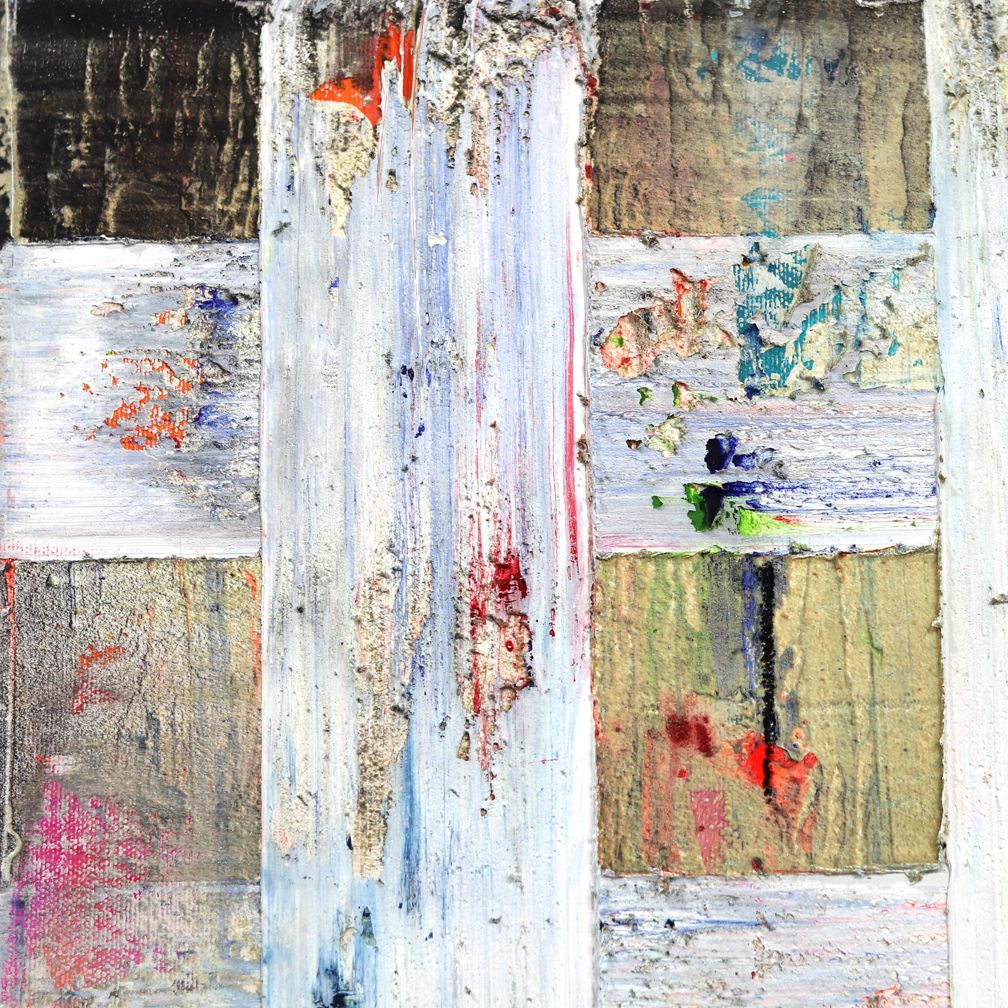 Grandes campos dorados -  Pintura geométrica abstracta de colores en venta 4