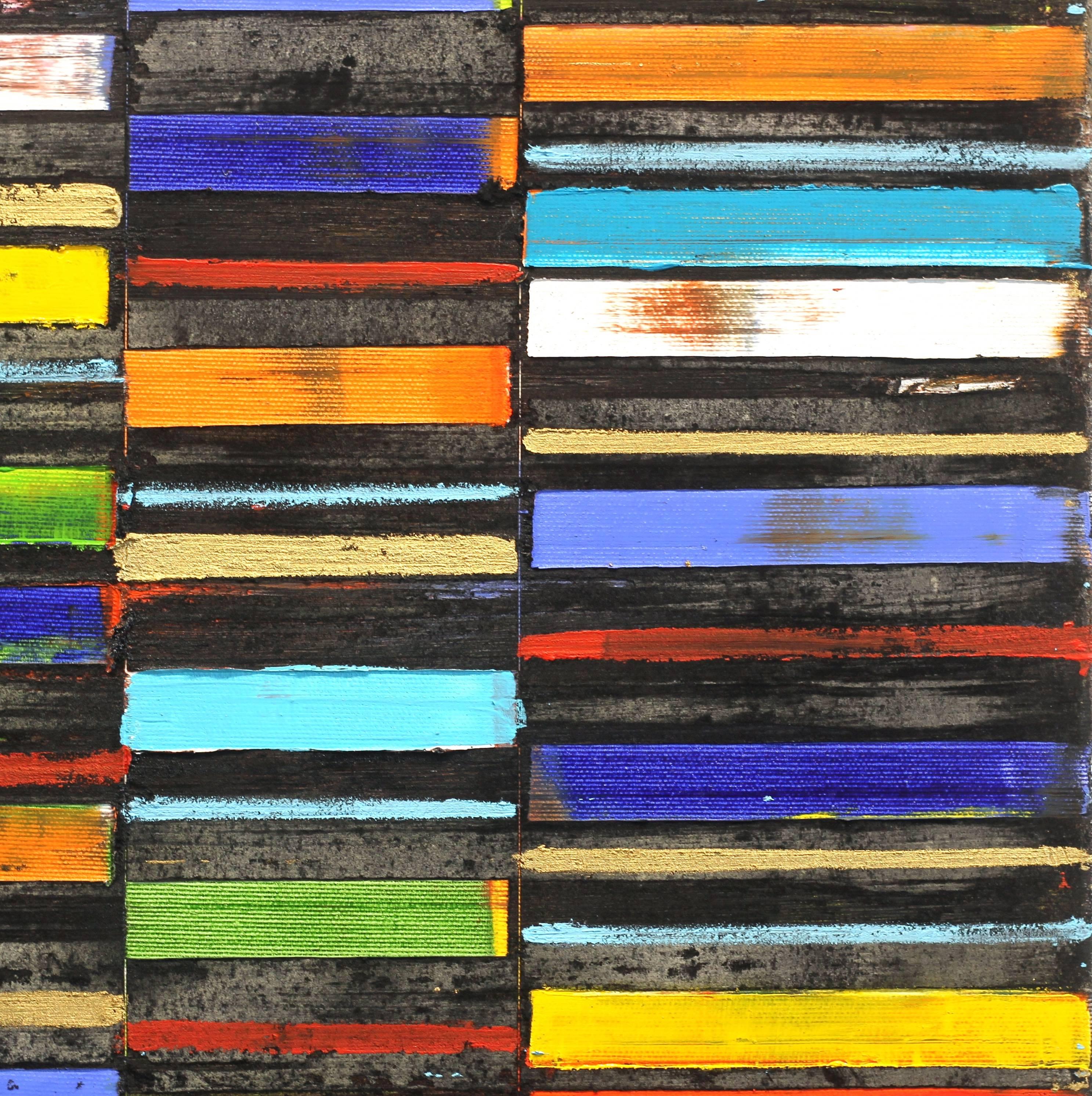 Petra Rös-Nickel’s original paintings merge playful forms, bright colors, and architectural compositions in oil and mixed media on canvas. Her contemporary artworks contain rich textures and patterns, referencing popular European textile design of