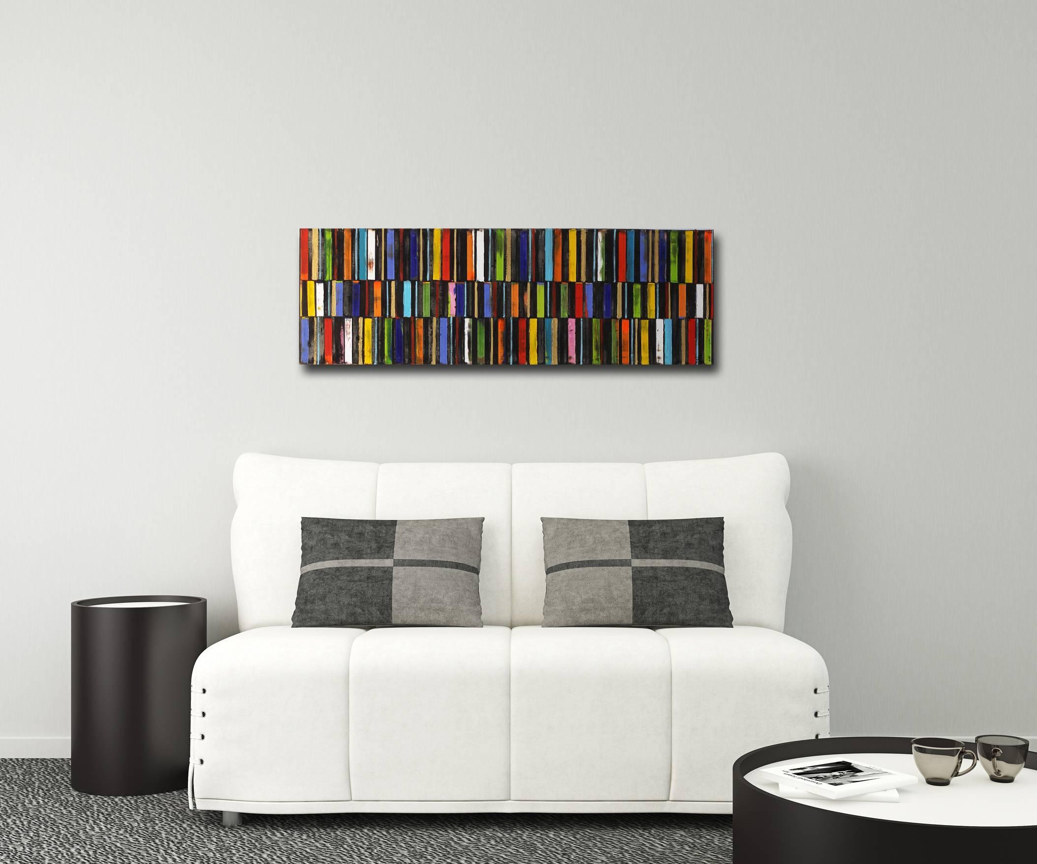 Code Geometric Black - Colorful Oil Painting Stripes and Pattern with Texture For Sale 2