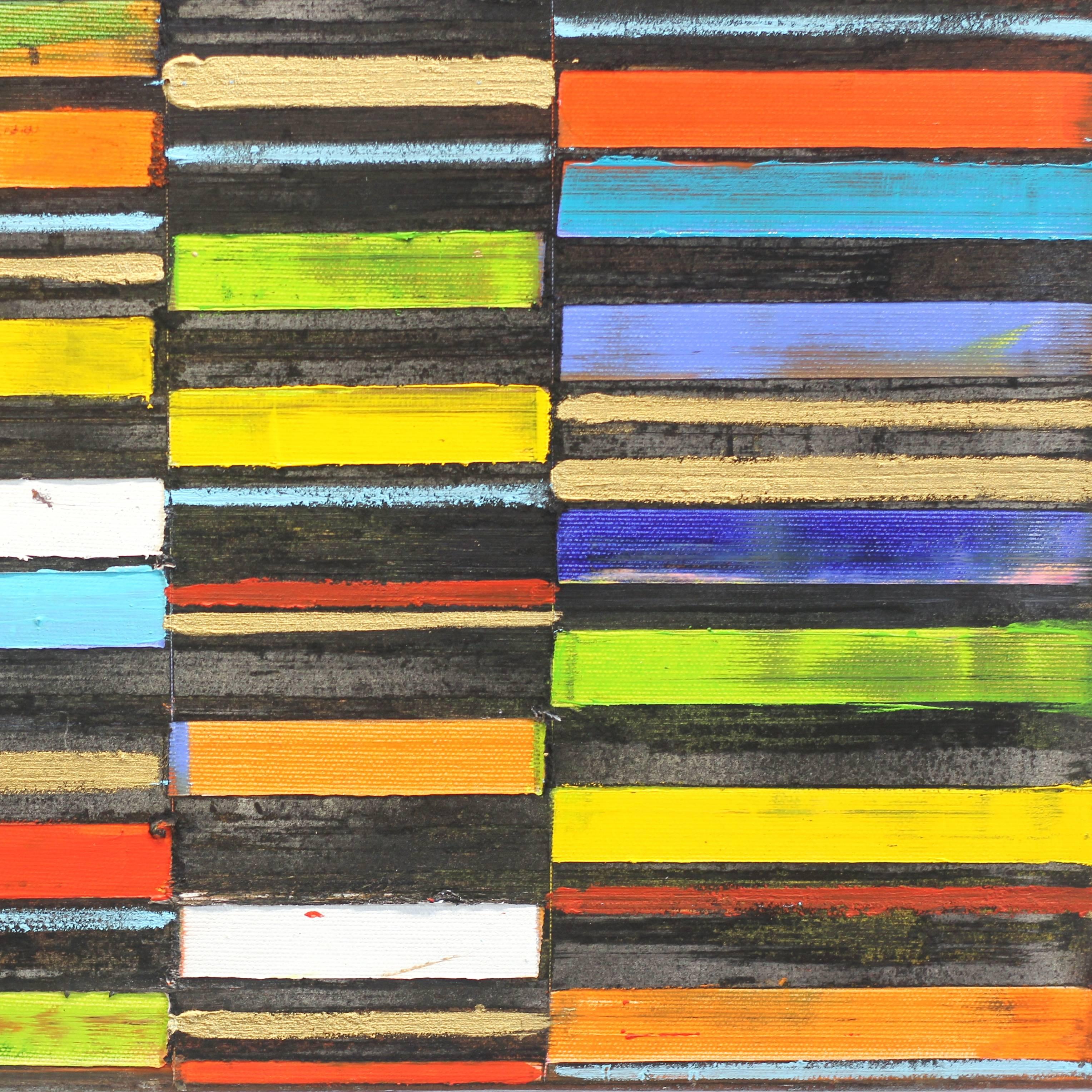 Code Geometrisches Schwarz – farbenfrohes Ölgemälde mit Streifen und Muster mit Textur im Angebot 2