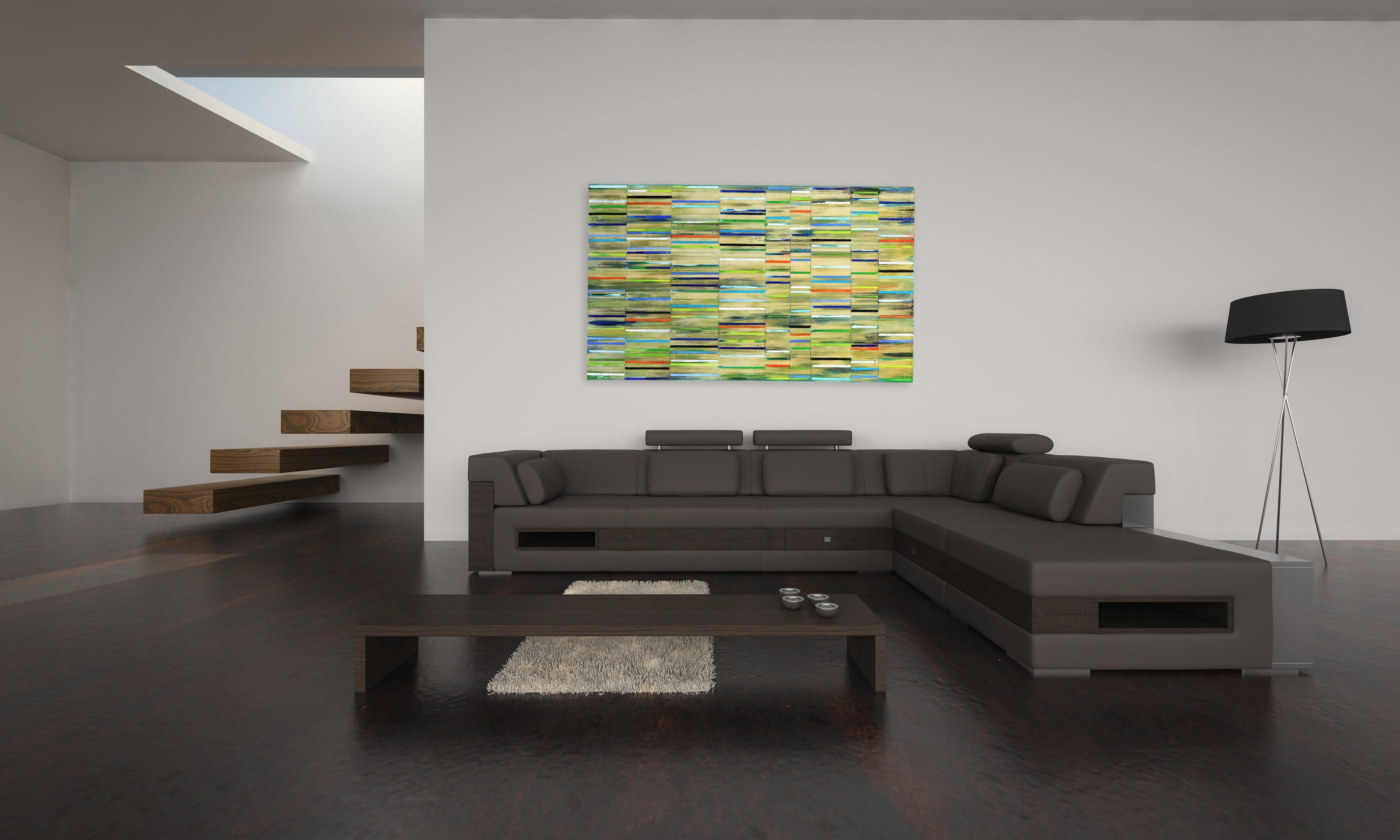 Codice Verde Blu II - Pittura astratta geometrica strutturata in vendita 1