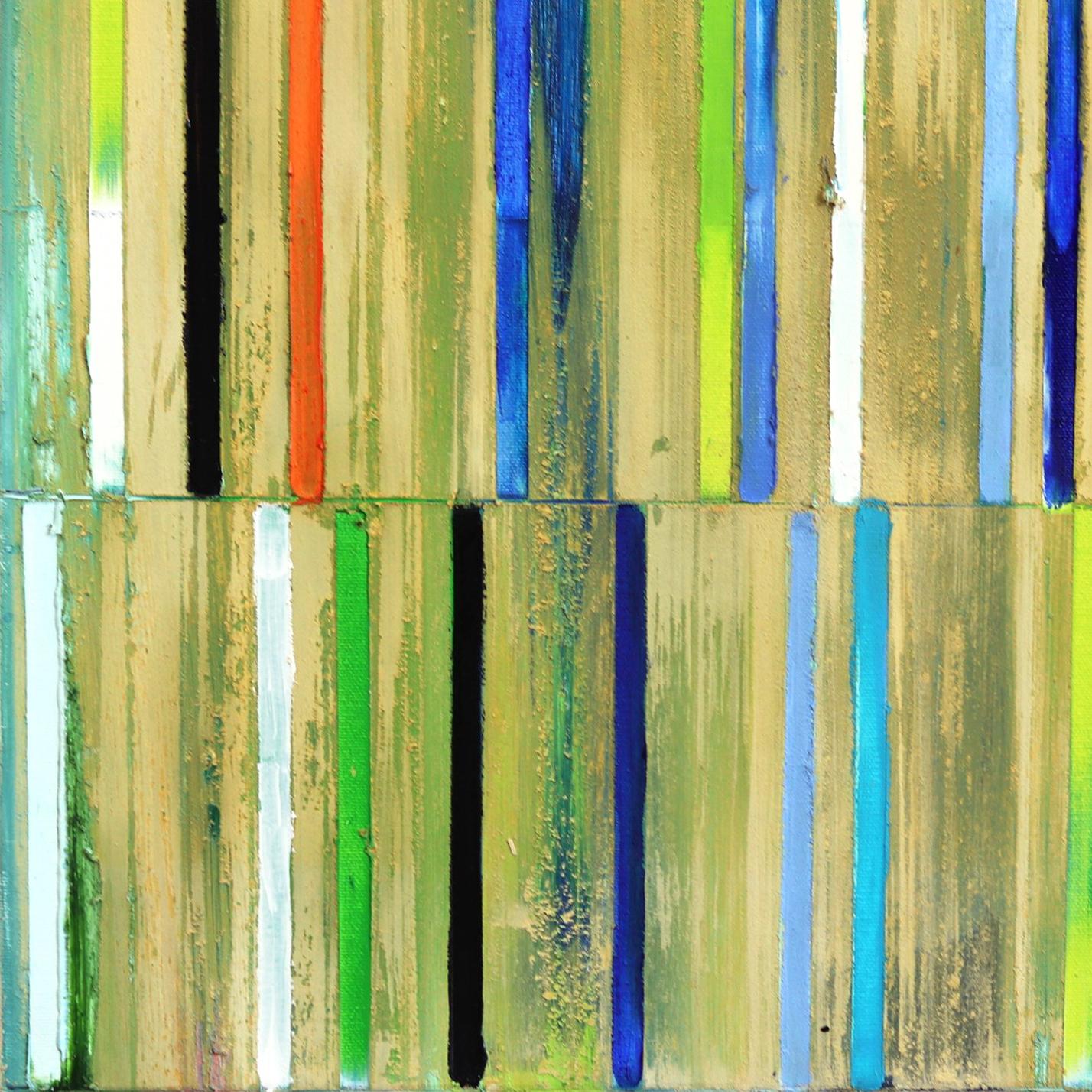 Codice Verde Blu II - Pittura astratta geometrica strutturata in vendita 2