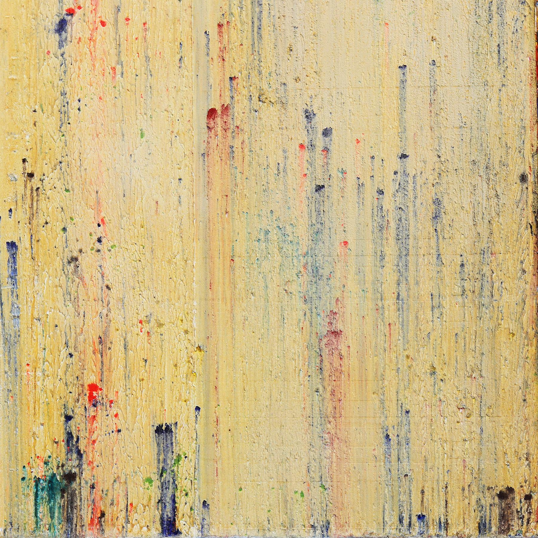 Pellicola di colore - Pittura ad olio astratta geometrica colorata e testurizzata in vendita 3