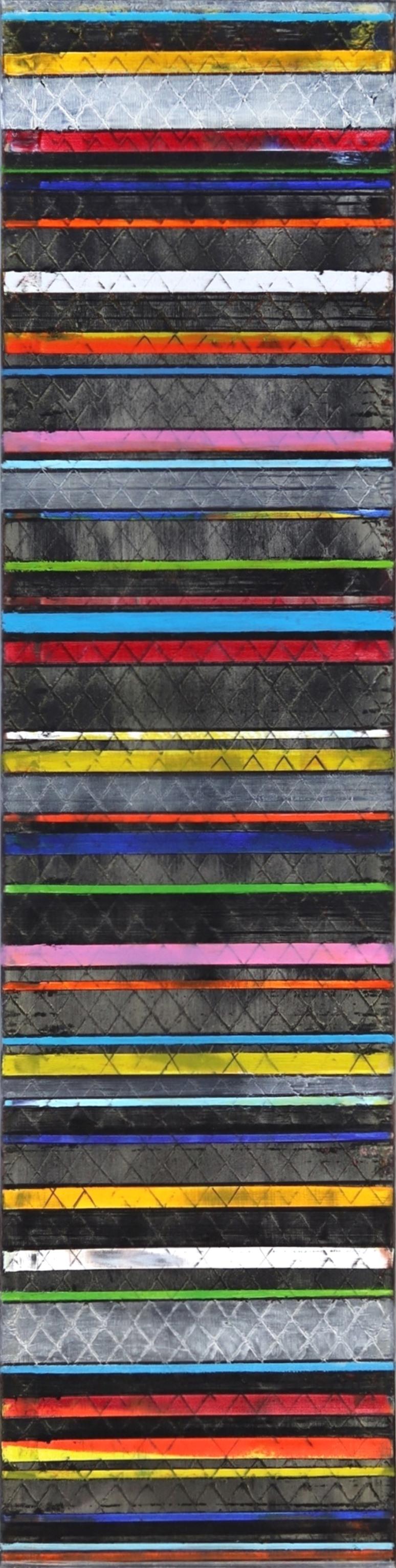 Abstract Painting de Petra Rös-Nickel - Líneas de color en negro - Pintura al óleo original de rayas de colores con textura
