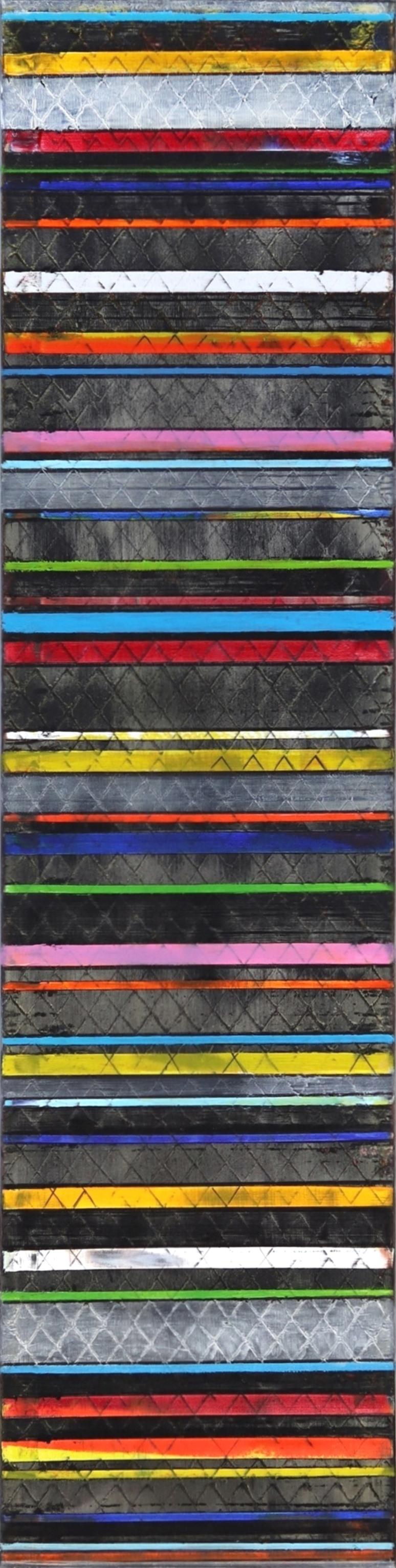 Petra Rös-Nickel Abstract Painting - Color Lines in Black - Original Colorful Oil Painting Stripes with Texture