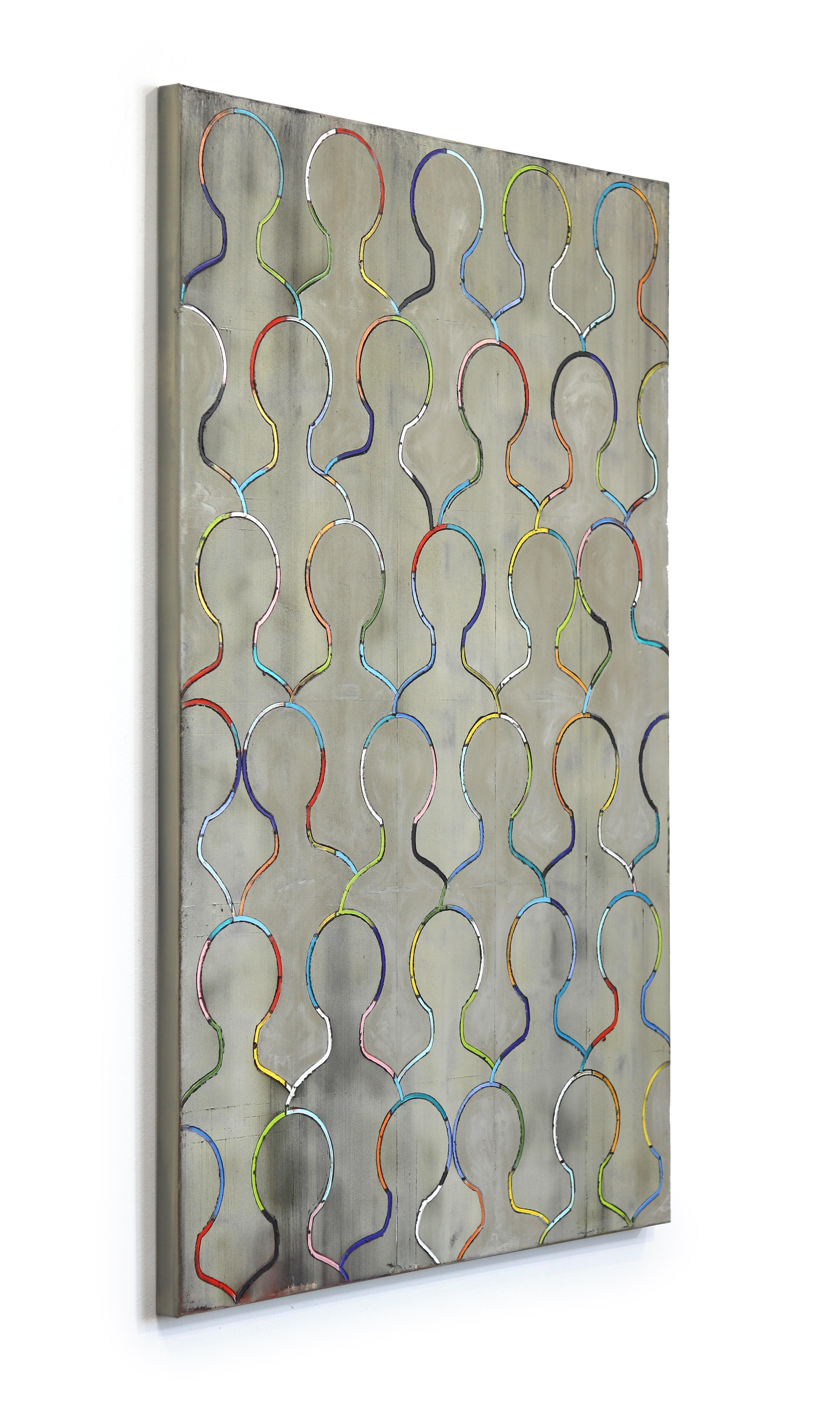 Come Together VI - Peinture abstraite et ludique originale - Gris Abstract Painting par Petra Rös-Nickel
