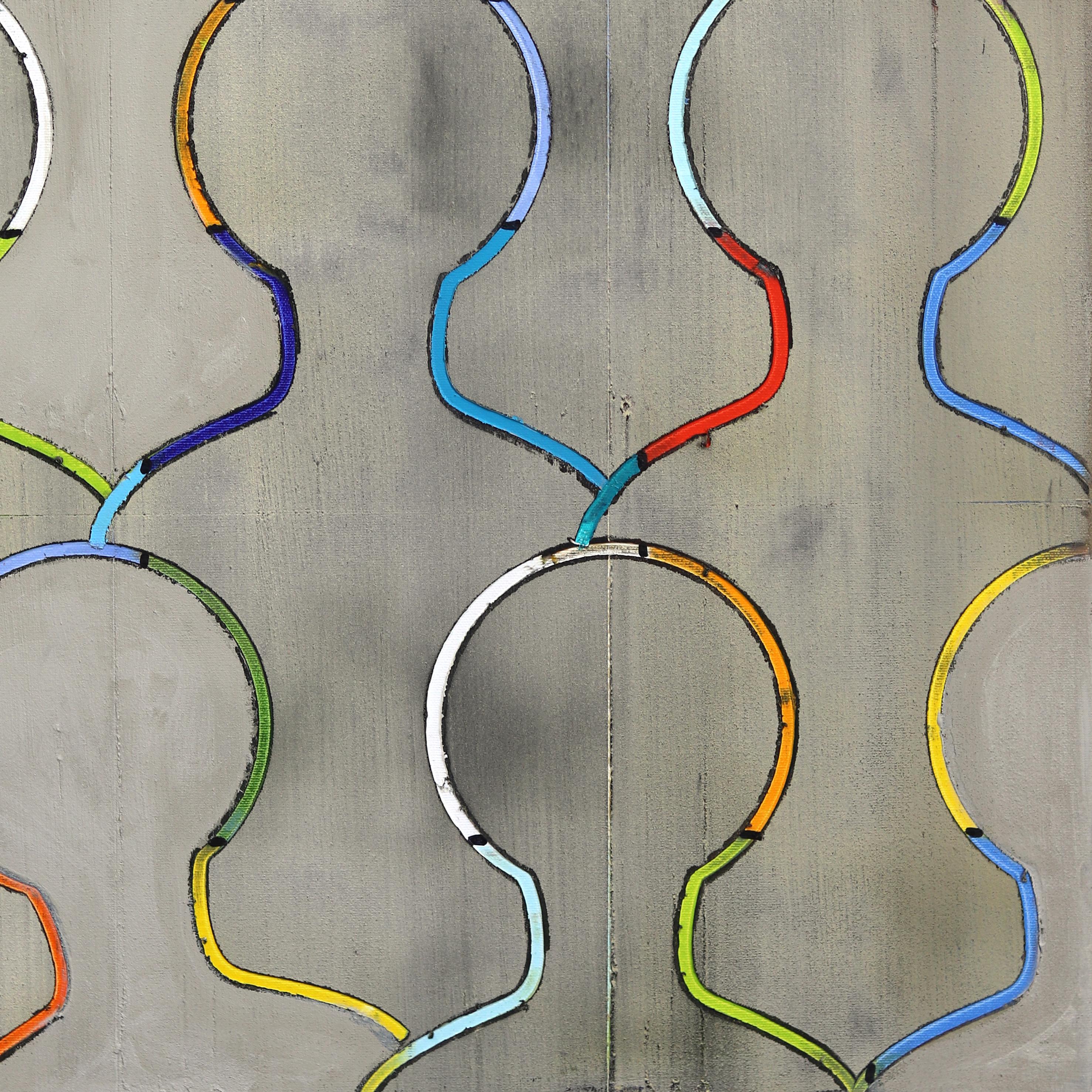 Les peintures originales de Petra Rös-Nickel fusionnent des formes ludiques, des couleurs vives et des compositions architecturales à l'huile et en techniques mixtes sur toile. Ses œuvres d'art contemporaines contiennent des textures et des motifs