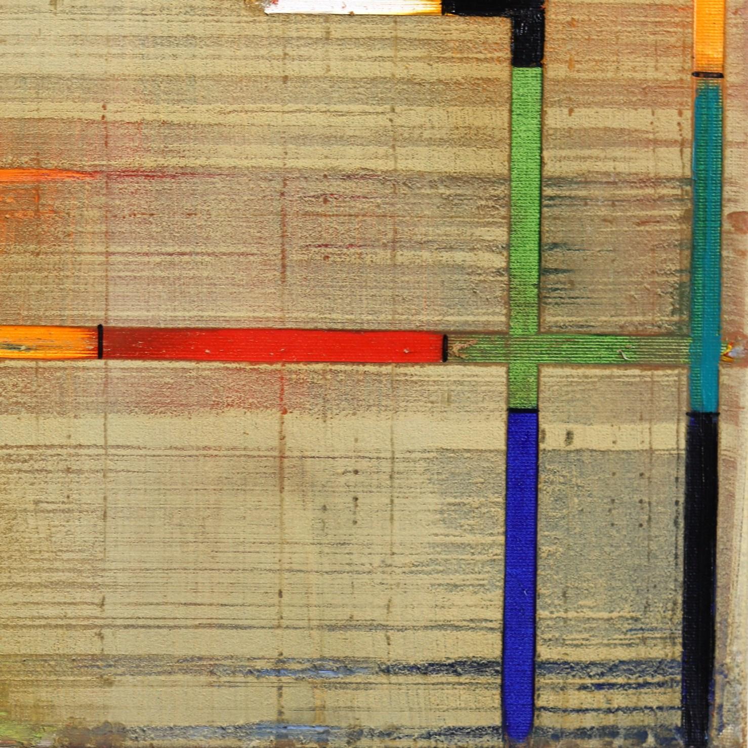 Linee trasversali - Pittura astratta geometrica colorata e strutturata in vendita 5