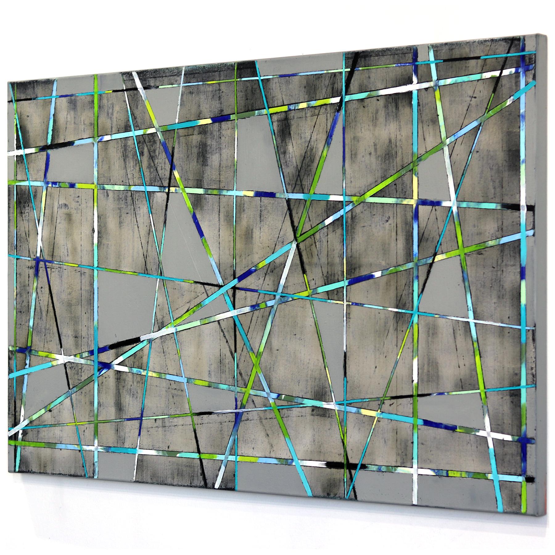 Cross Lines Grey - Abstract Painting by Petra Rös-Nickel
