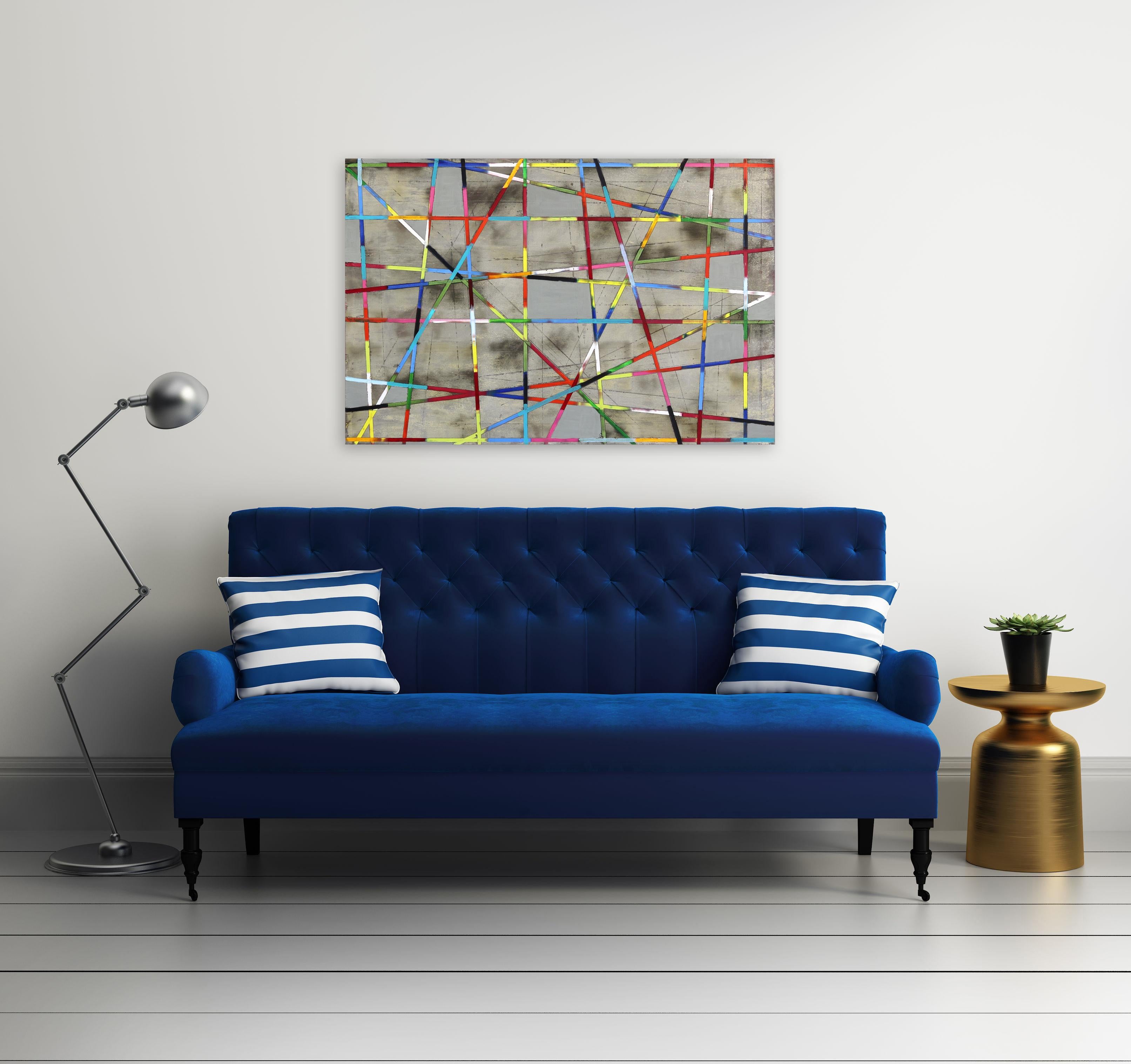 Strisce incrociate -  Pittura geometrica astratta colorata - Mixed Media Art Astratto di Petra Rös-Nickel