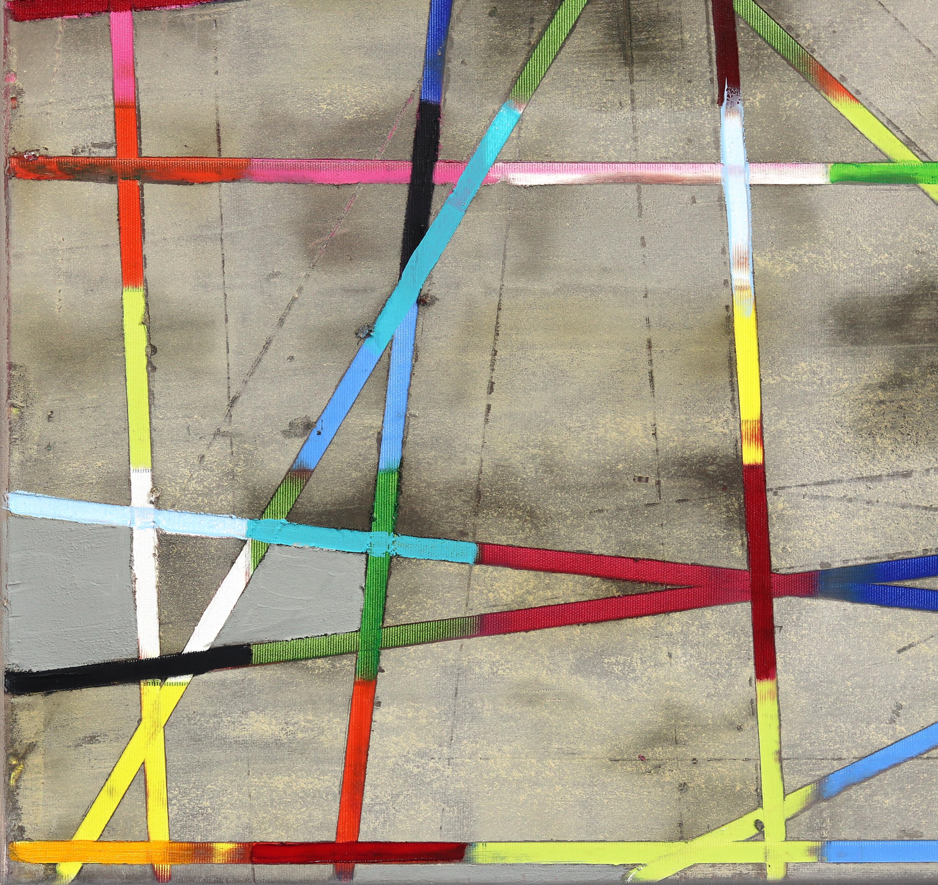Strisce incrociate -  Pittura geometrica astratta colorata in vendita 4