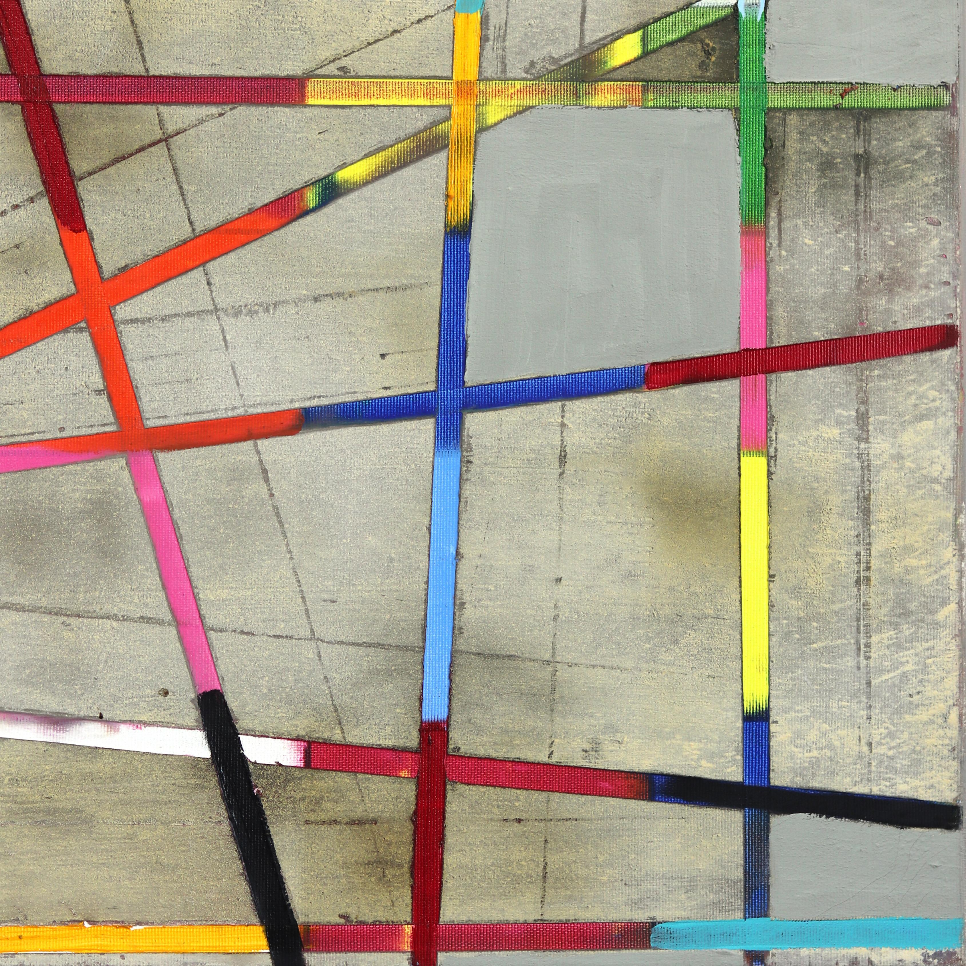 Strisce incrociate -  Pittura geometrica astratta colorata in vendita 5