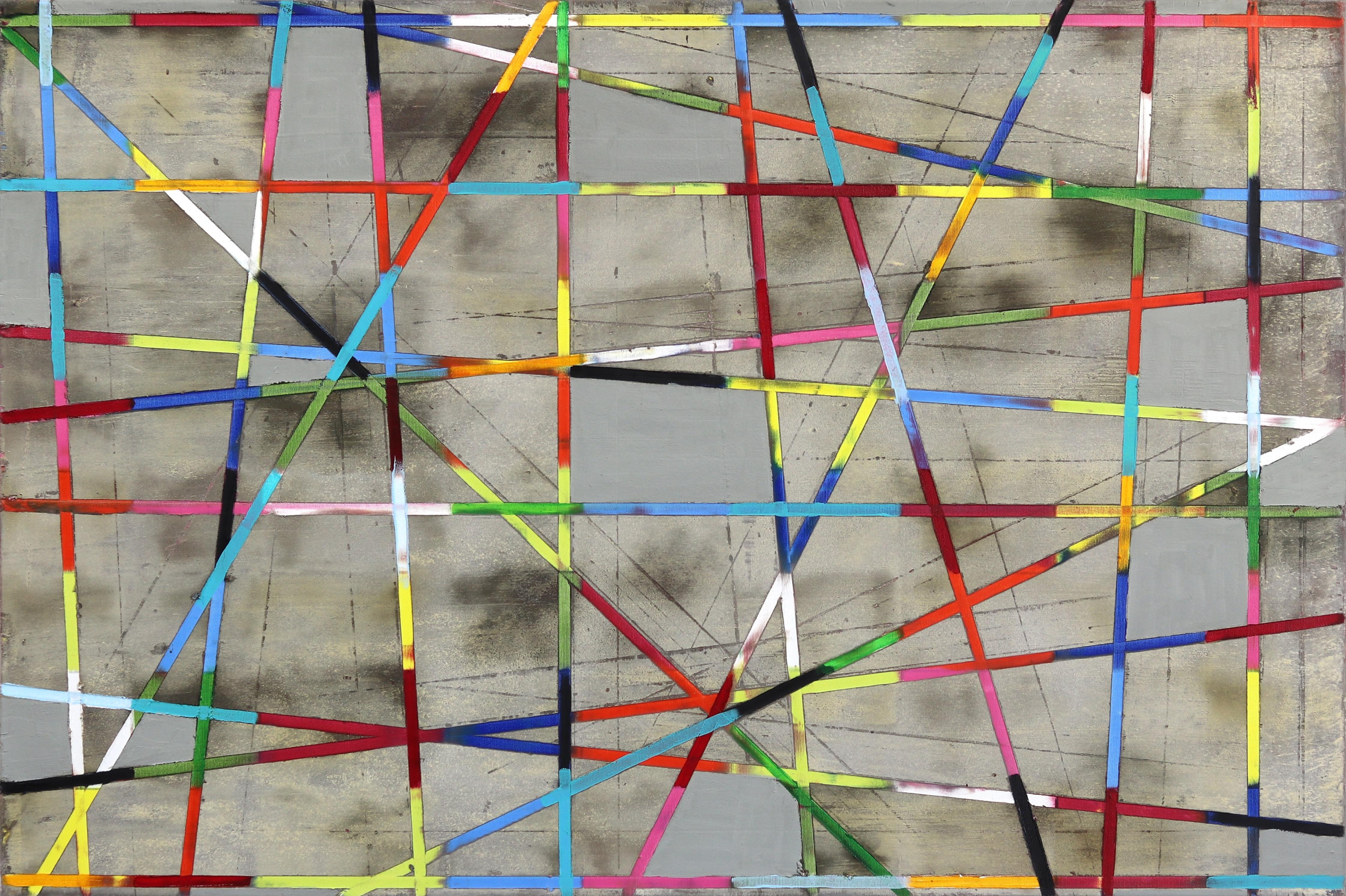 Strisce incrociate -  Pittura geometrica astratta colorata - Mixed Media Art di Petra Rös-Nickel