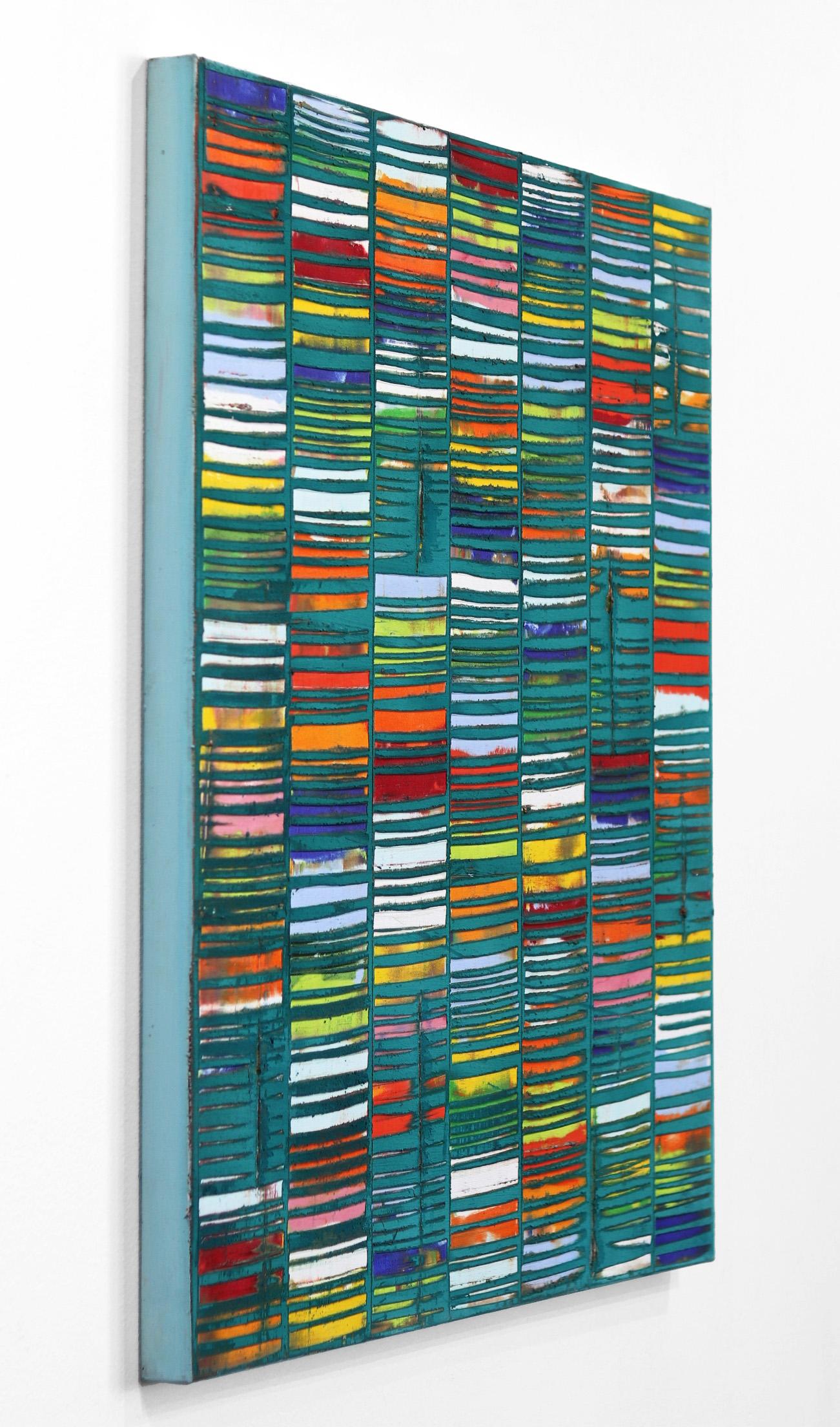Happy Turquoise 21-9 - Pittura astratta geometrica originale su tela in vendita 1