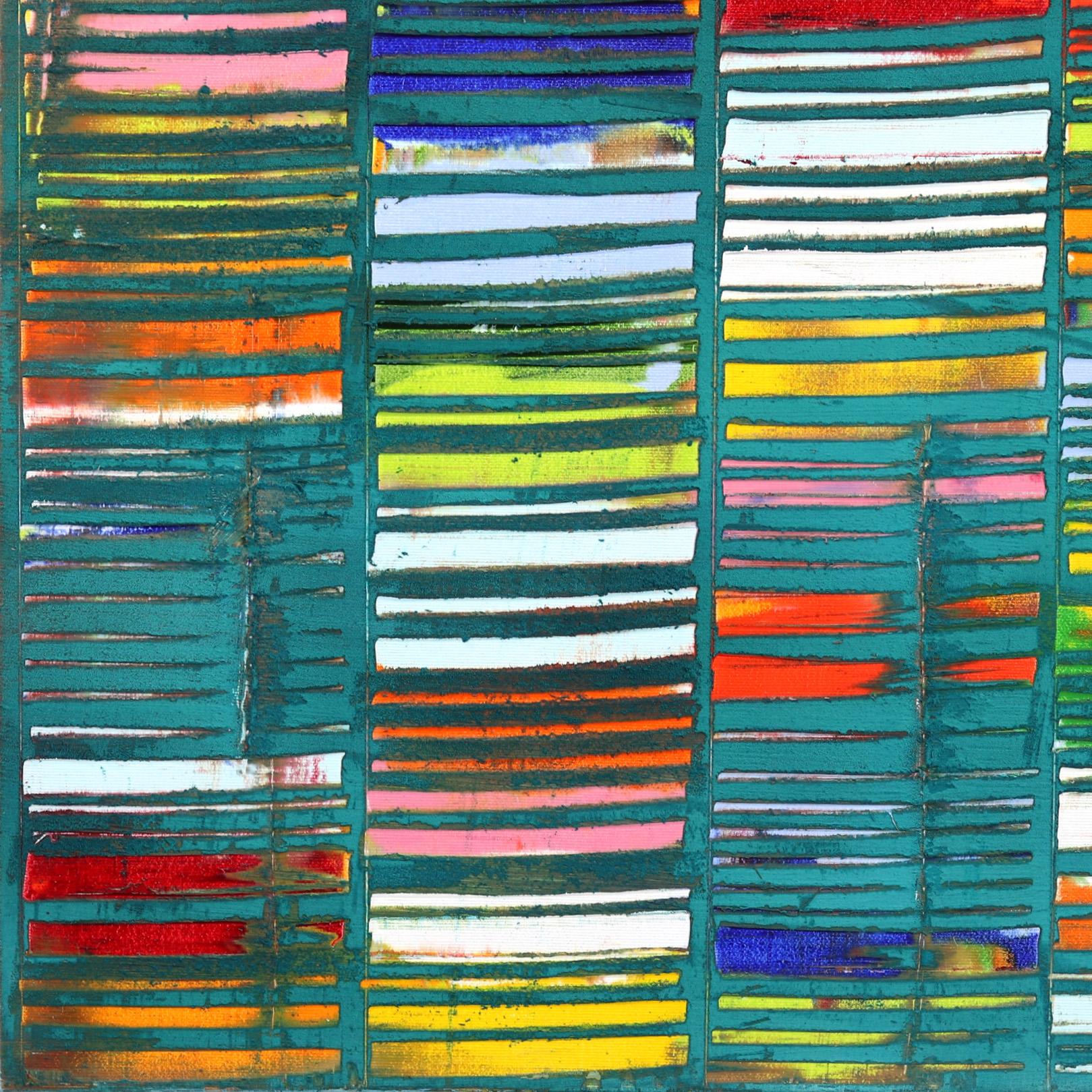Happy Turquoise 21-9 - Pittura astratta geometrica originale su tela in vendita 4