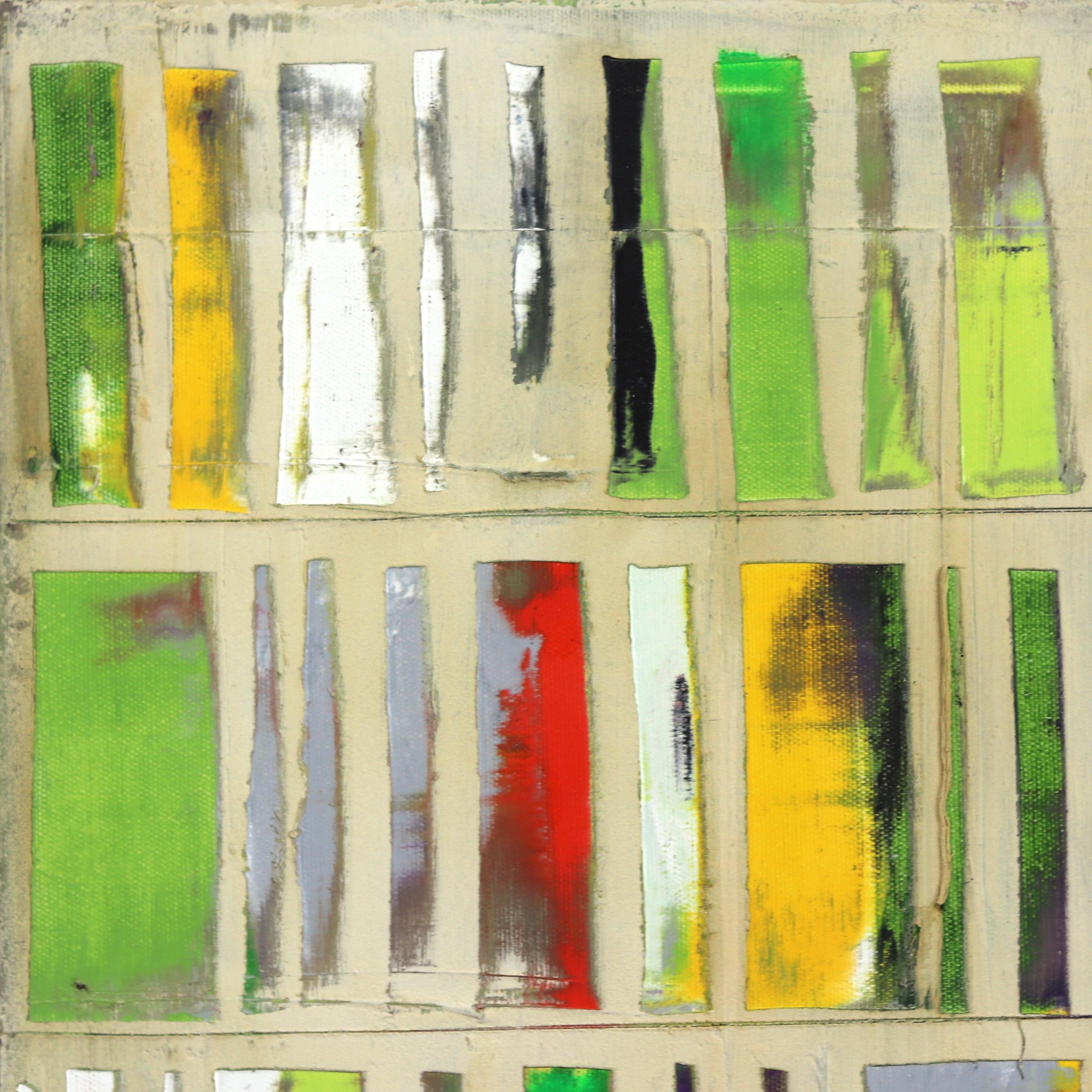 Las pinturas originales de Petra Rös-Nickel fusionan formas lúdicas, colores vivos y composiciones arquitectónicas en óleo y técnicas mixtas sobre lienzo. Sus obras contemporáneas contienen ricas texturas y estampados, que hacen referencia a los