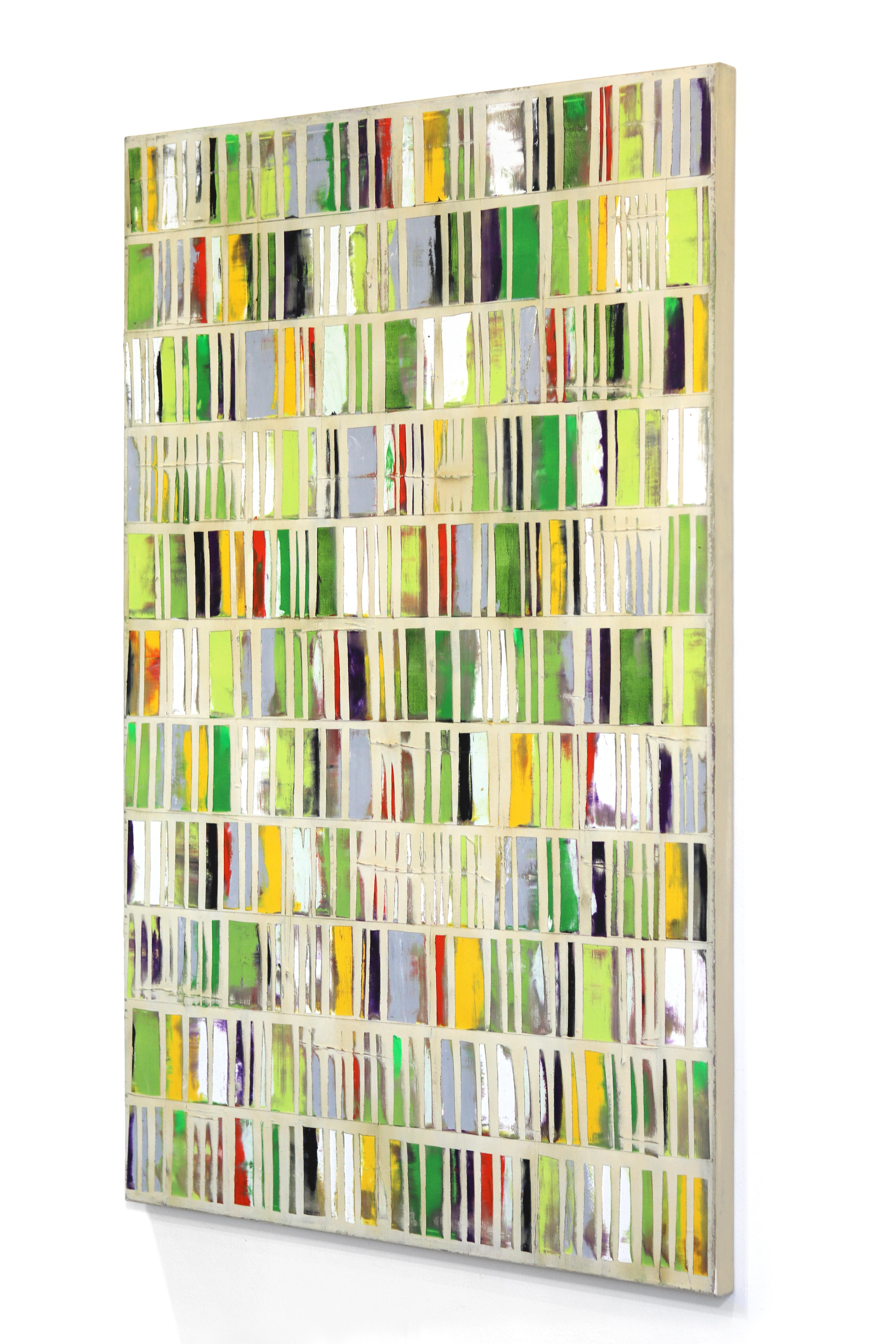 Happy Yellow Green- Pintura original abstracta geométrica de colores en venta 1