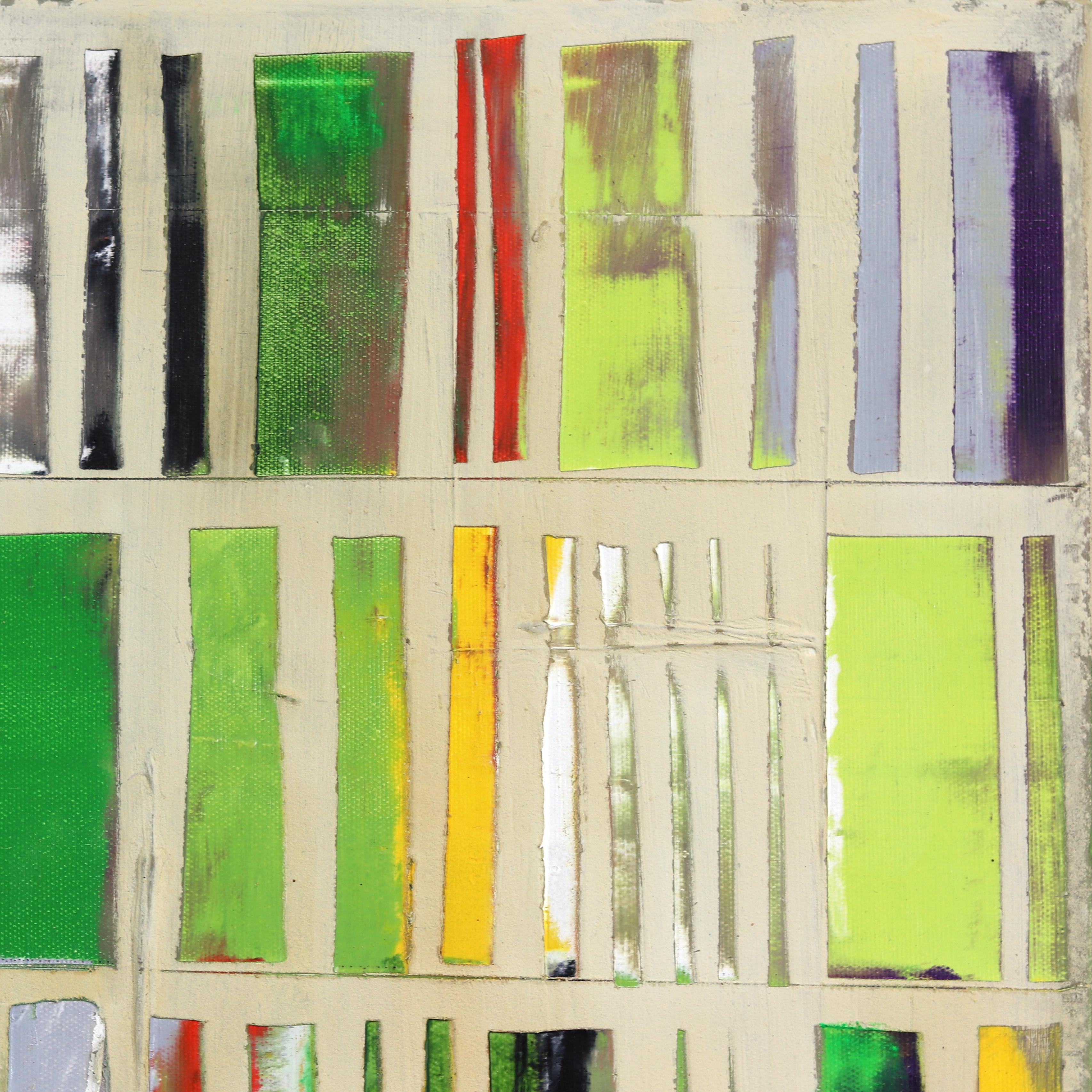 Happy Yellow Green- Pintura original abstracta geométrica de colores en venta 2