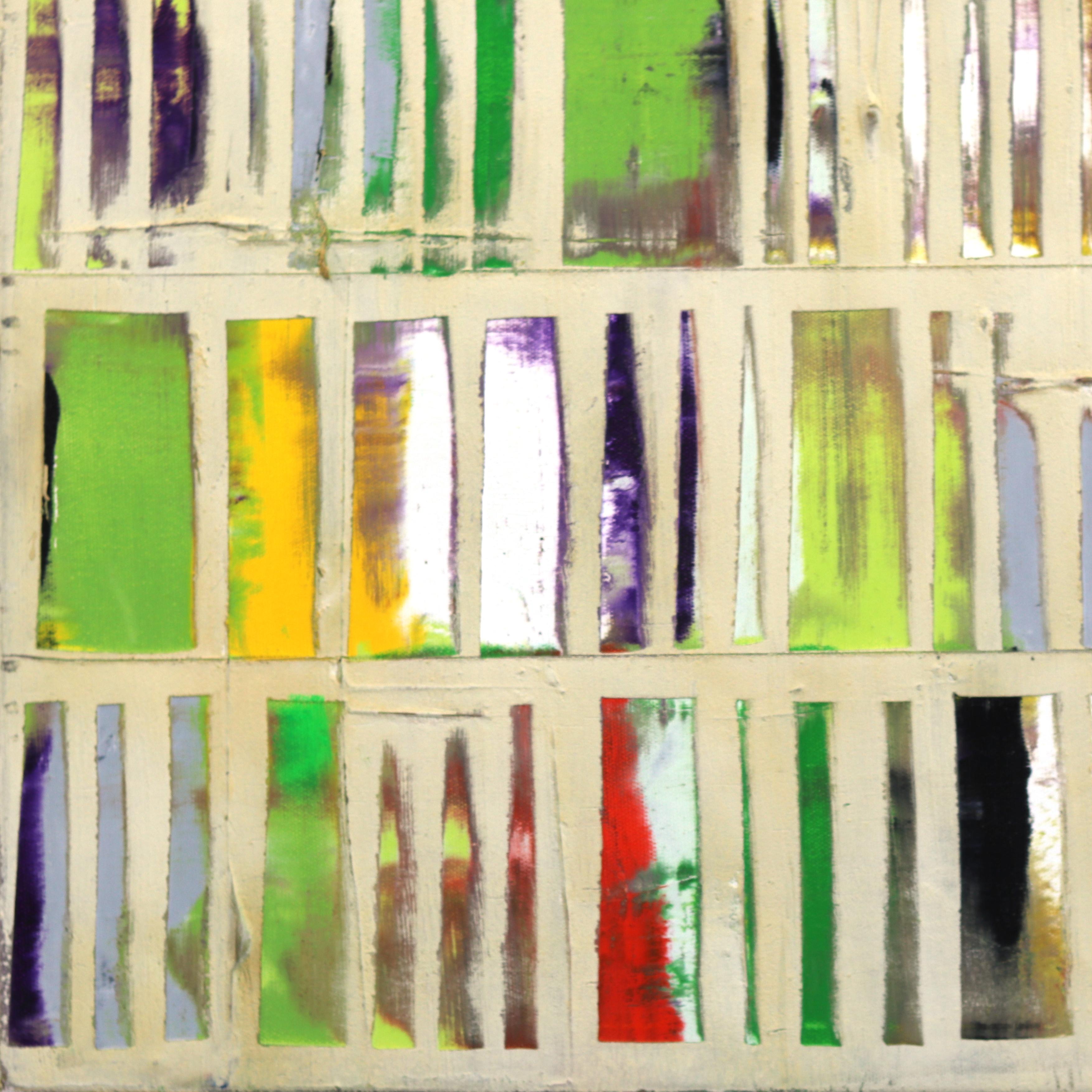 Happy Yellow Green- Pintura original abstracta geométrica de colores en venta 4