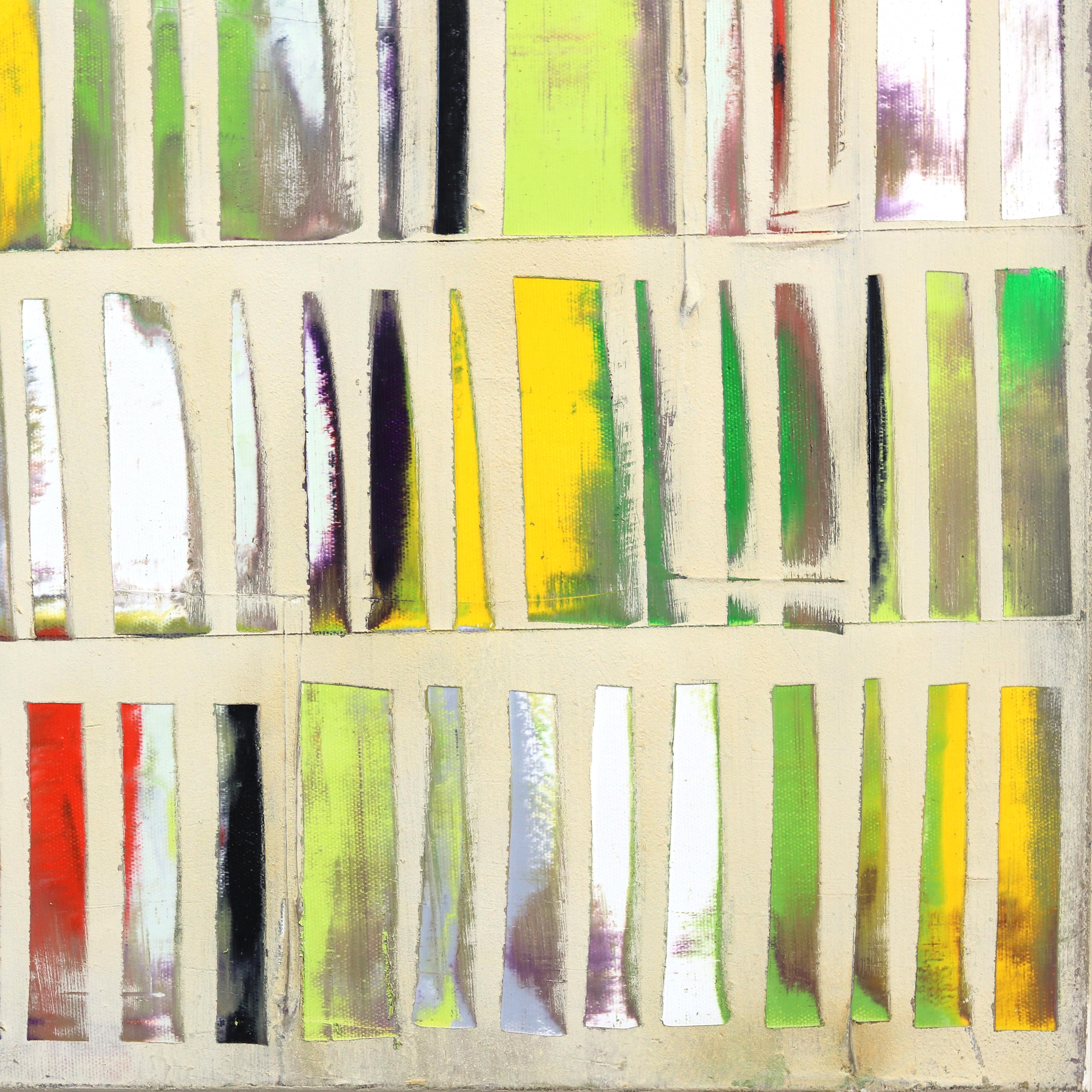 Happy Yellow Green- Pintura original abstracta geométrica de colores en venta 5