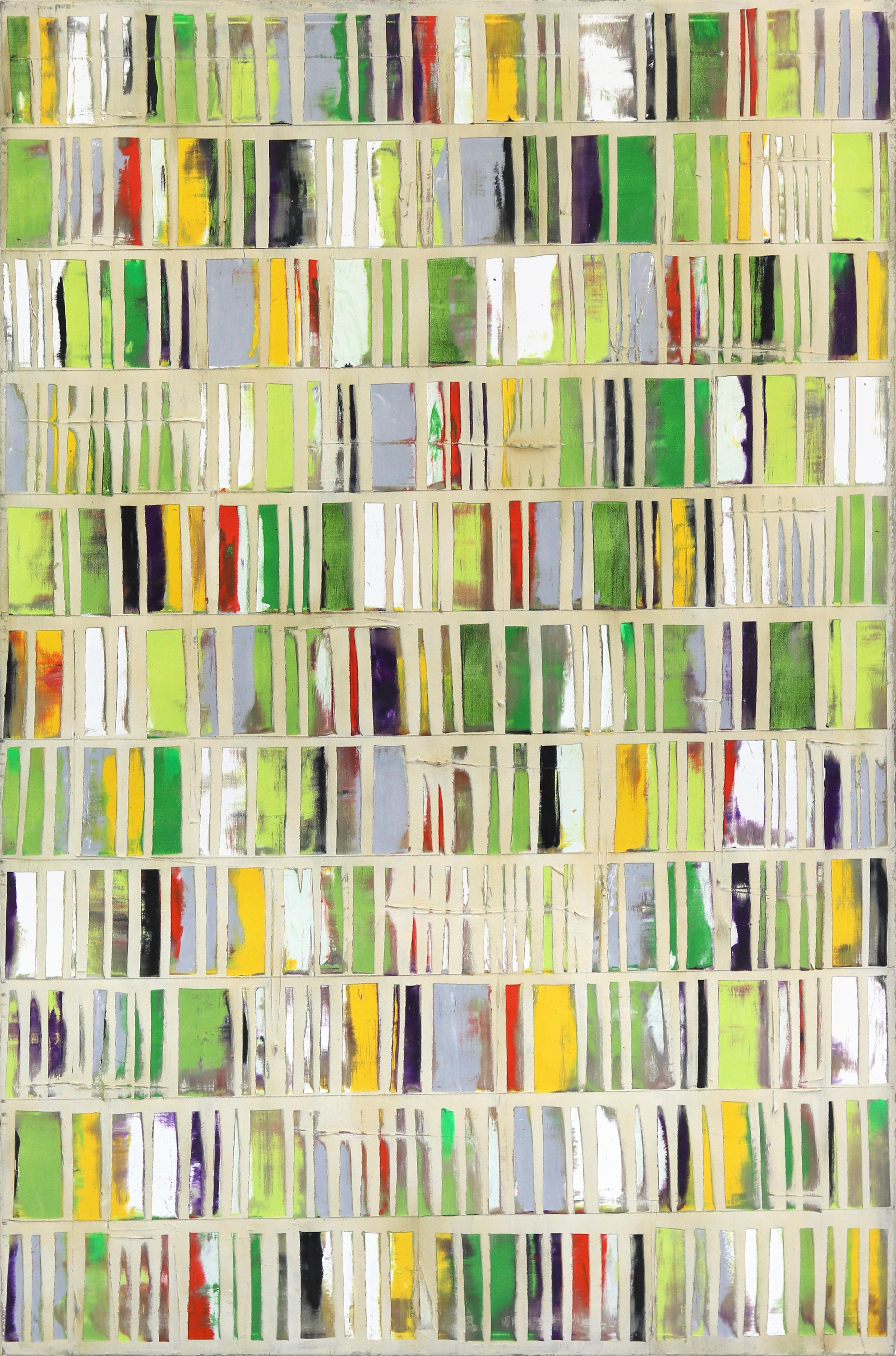 Happy Yellow Green- Pintura original abstracta geométrica de colores - Mixed Media Art de Petra Rös-Nickel