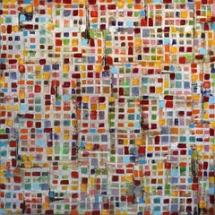 Cartes géométriques rouges 17-5 - Peinture à l'huile colorée originale avec texture