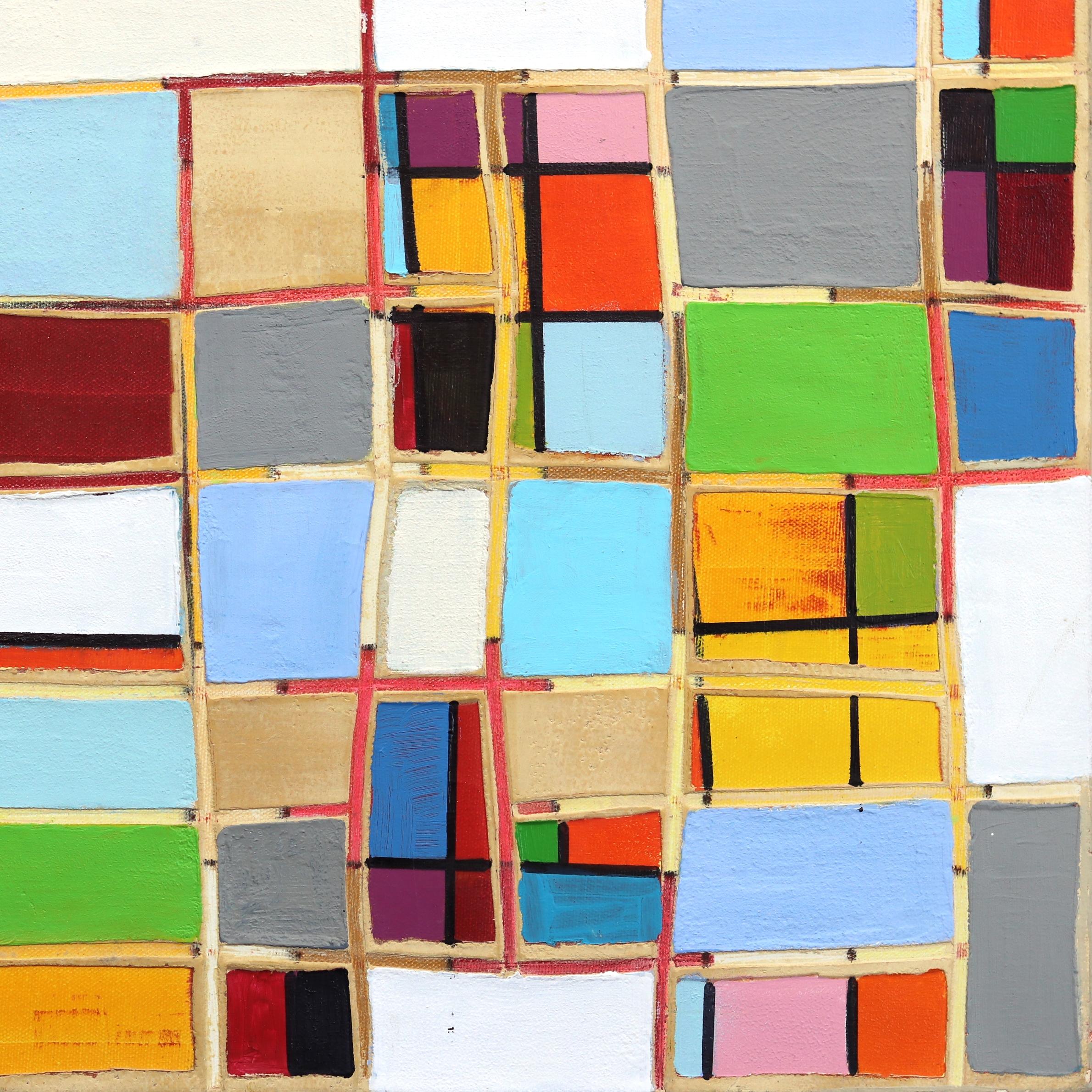 Multi Pattern - Original Colorful Oil Geometrical Painting with Texture For Sale 2