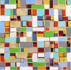 Multi Pattern - Original Colorful Oil Geometrical Painting with Texture