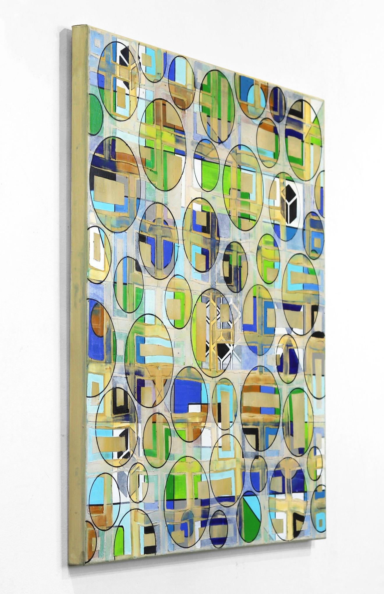 Petra Rös-Nickel’s original paintings merge playful forms, bright colors and architectural compositions in oil and mixed media on canvas. Her contemporary artworks contain rich textures and patterns, referencing popular European textile design of