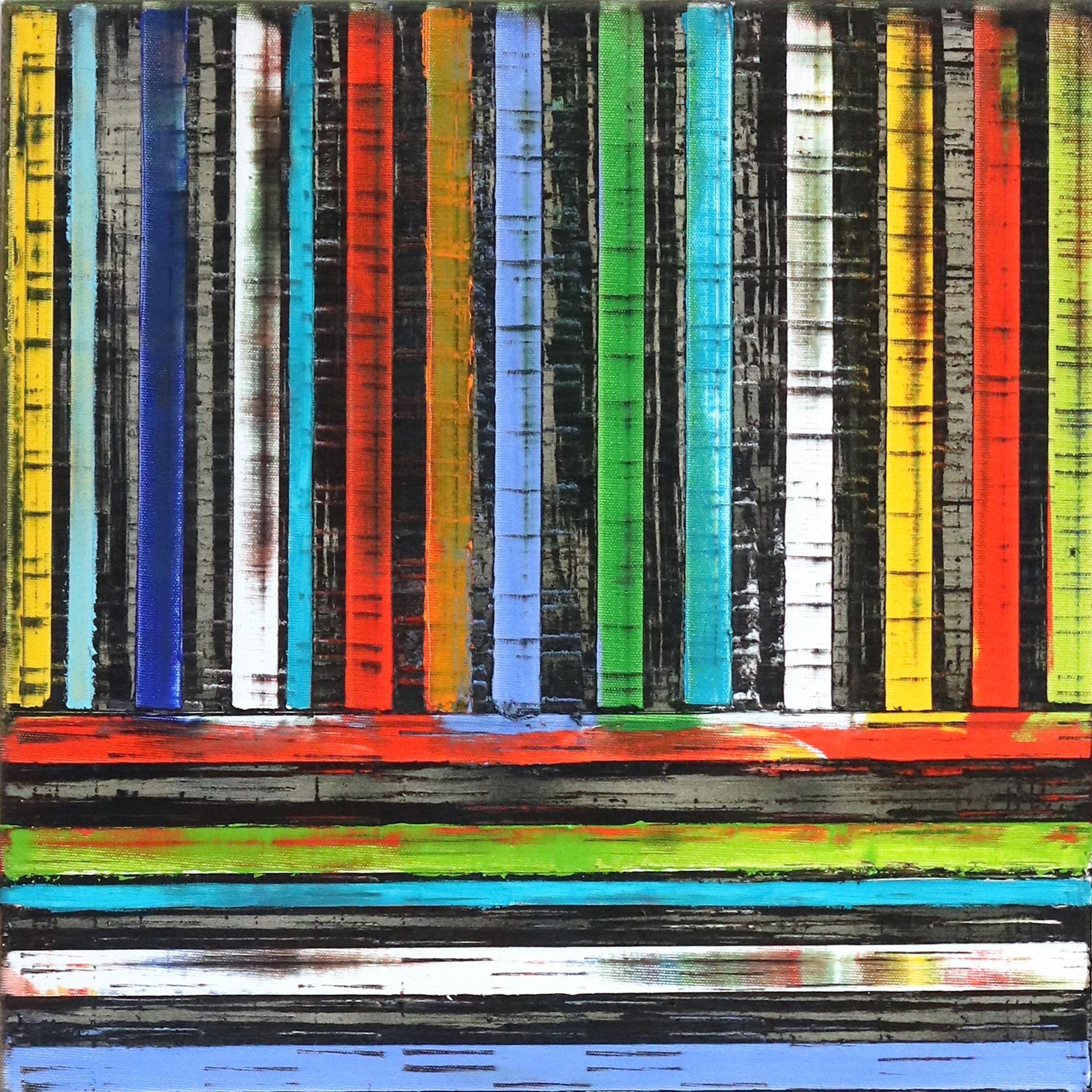 Stripes In Rainbow - Original Colorful Oil Painting Patterned Stripes Texture - Abstract Mixed Media Art by Petra Rös-Nickel