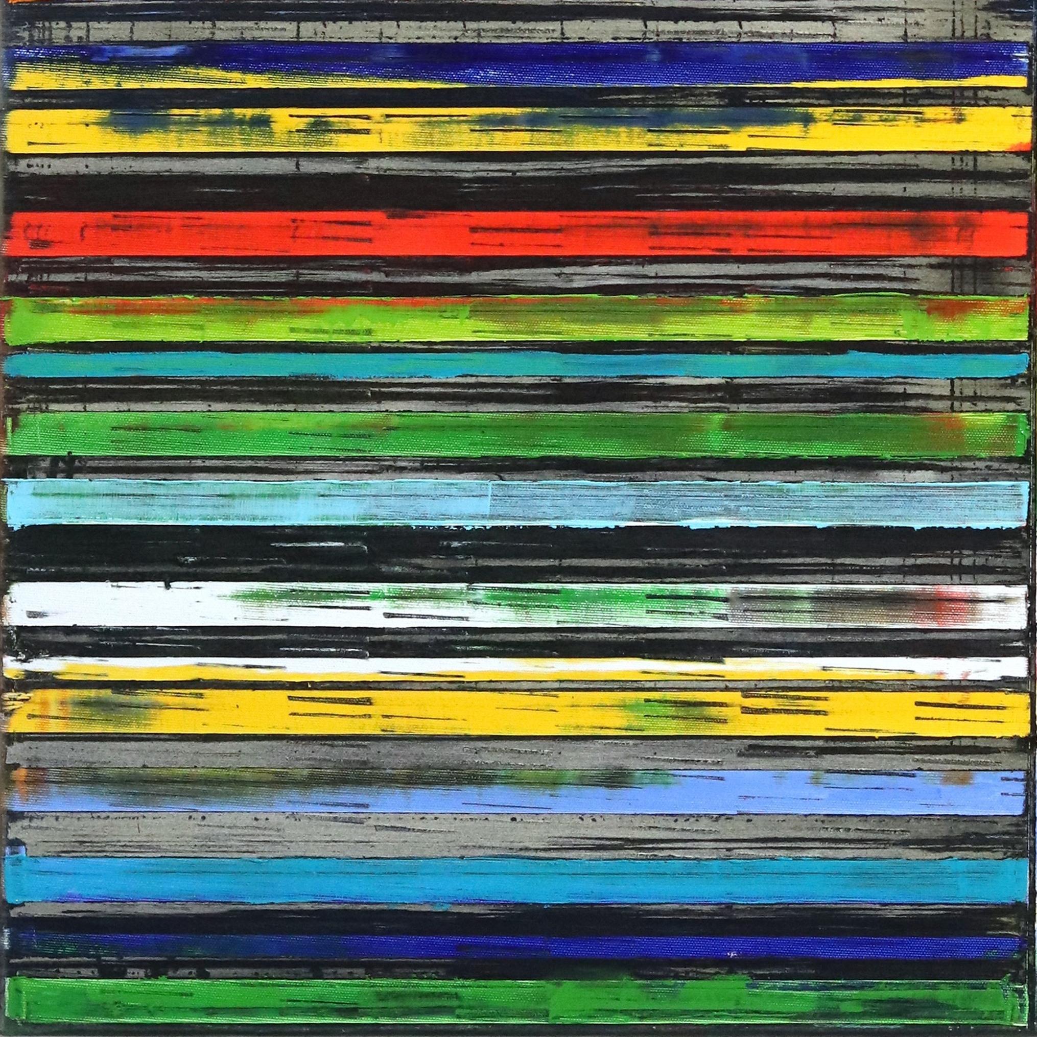 Stripes In Rainbow - Original Colorful Oil Painting Patterned Stripes Texture For Sale 3