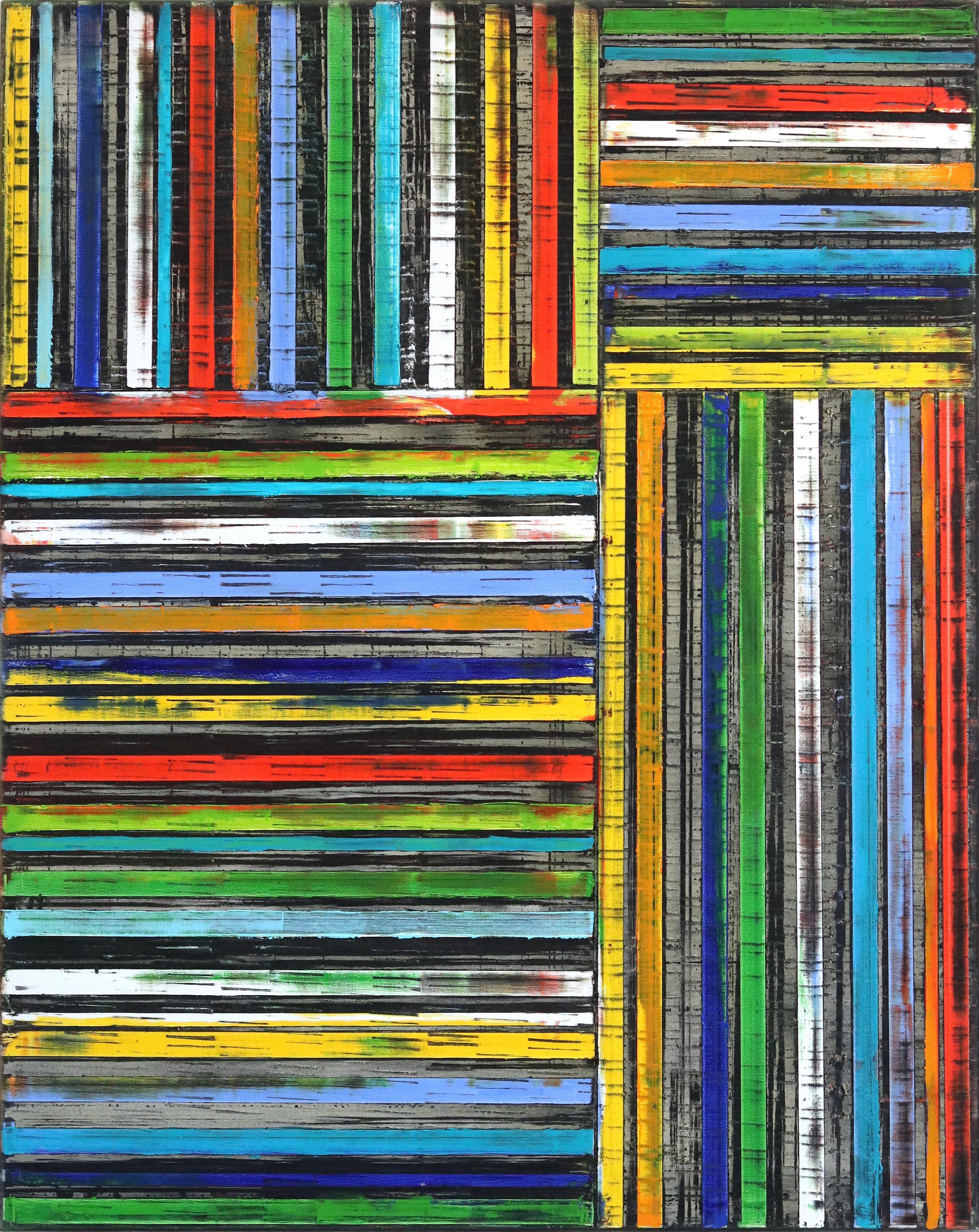 Stripes In Rainbow - Original Colorful Oil Painting Patterned Stripes Texture - Mixed Media Art by Petra Rös-Nickel