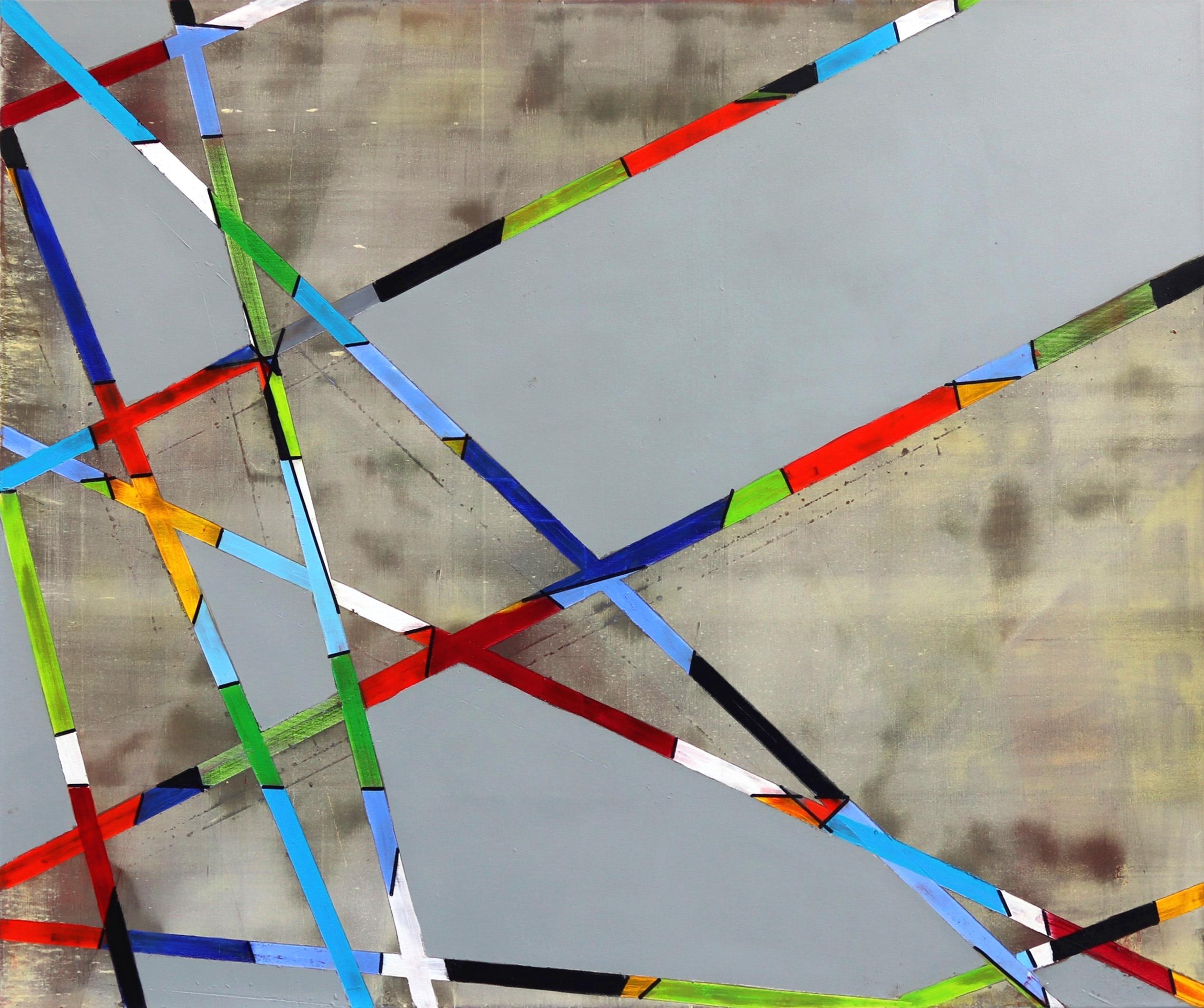 Petra Rös-Nickel Abstract Painting – The Line – Originales farbenfrohes Ölgemälde mit Streifen Geometrisch mit Textur