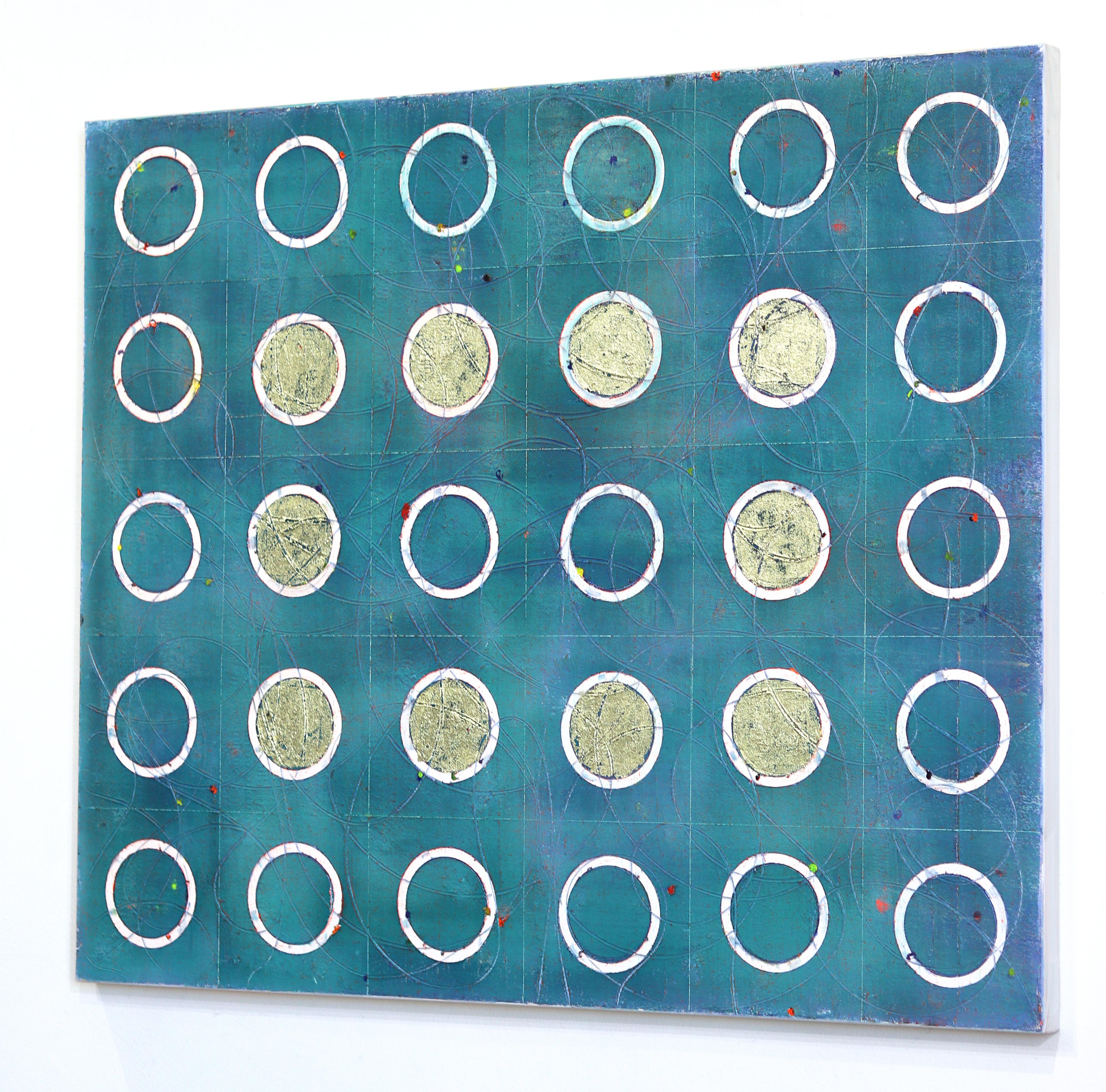 Turchese con Dot Dot - Pittura ad olio astratta geometrica colorata e testurizzata 1
