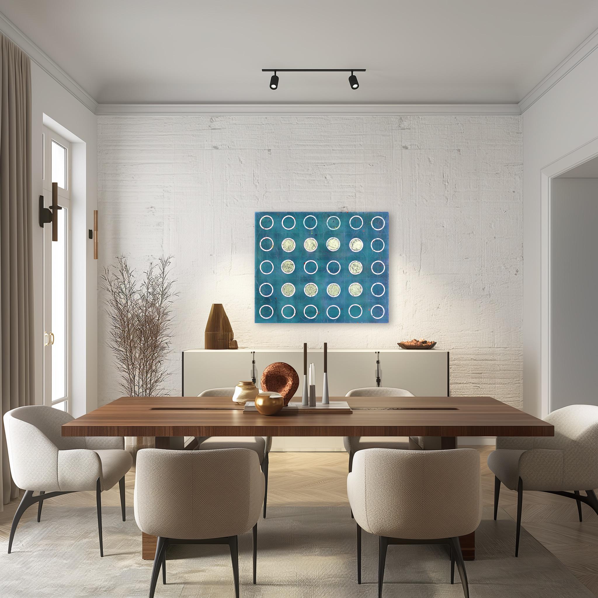 Turchese con Dot Dot - Pittura ad olio astratta geometrica colorata e testurizzata 3