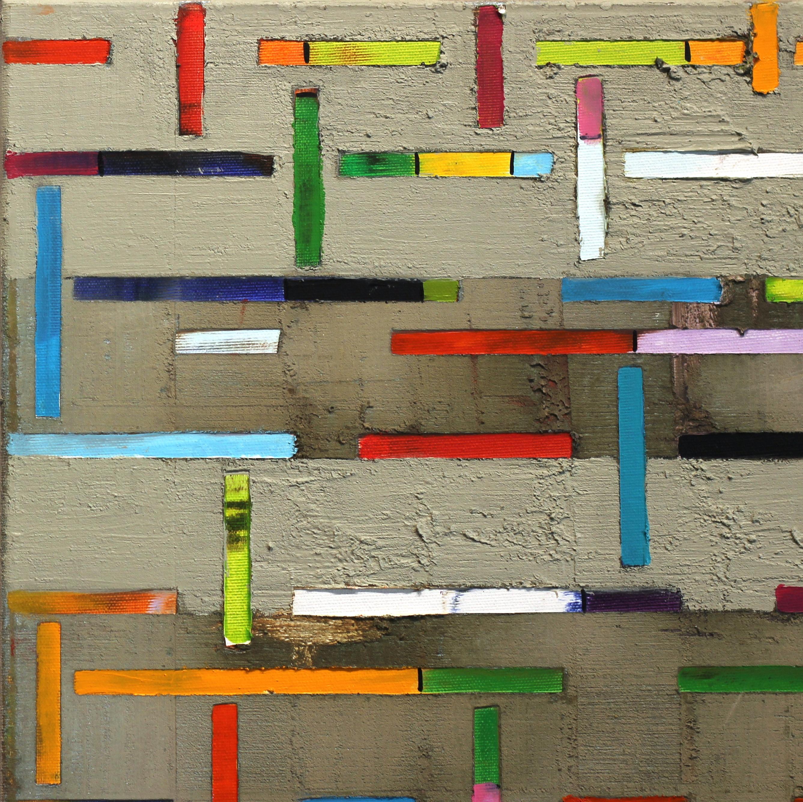 Up and Down - Großes geometrisches abstraktes, farbenfrohes, strukturiertes Ölgemälde (Geometrische Abstraktion), Painting, von Petra Rös-Nickel