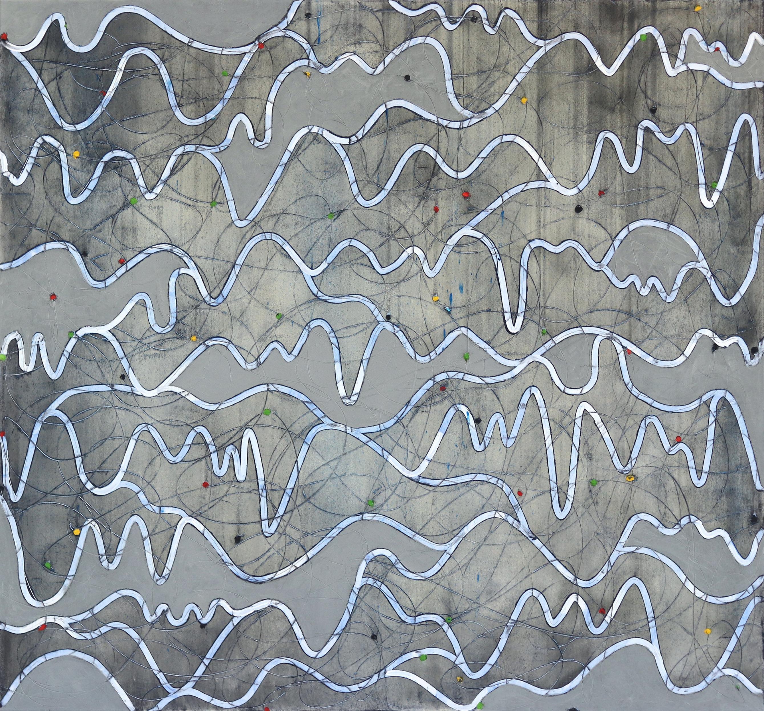 Waves Blue Grey - Mixed Media Art by Petra Rös-Nickel