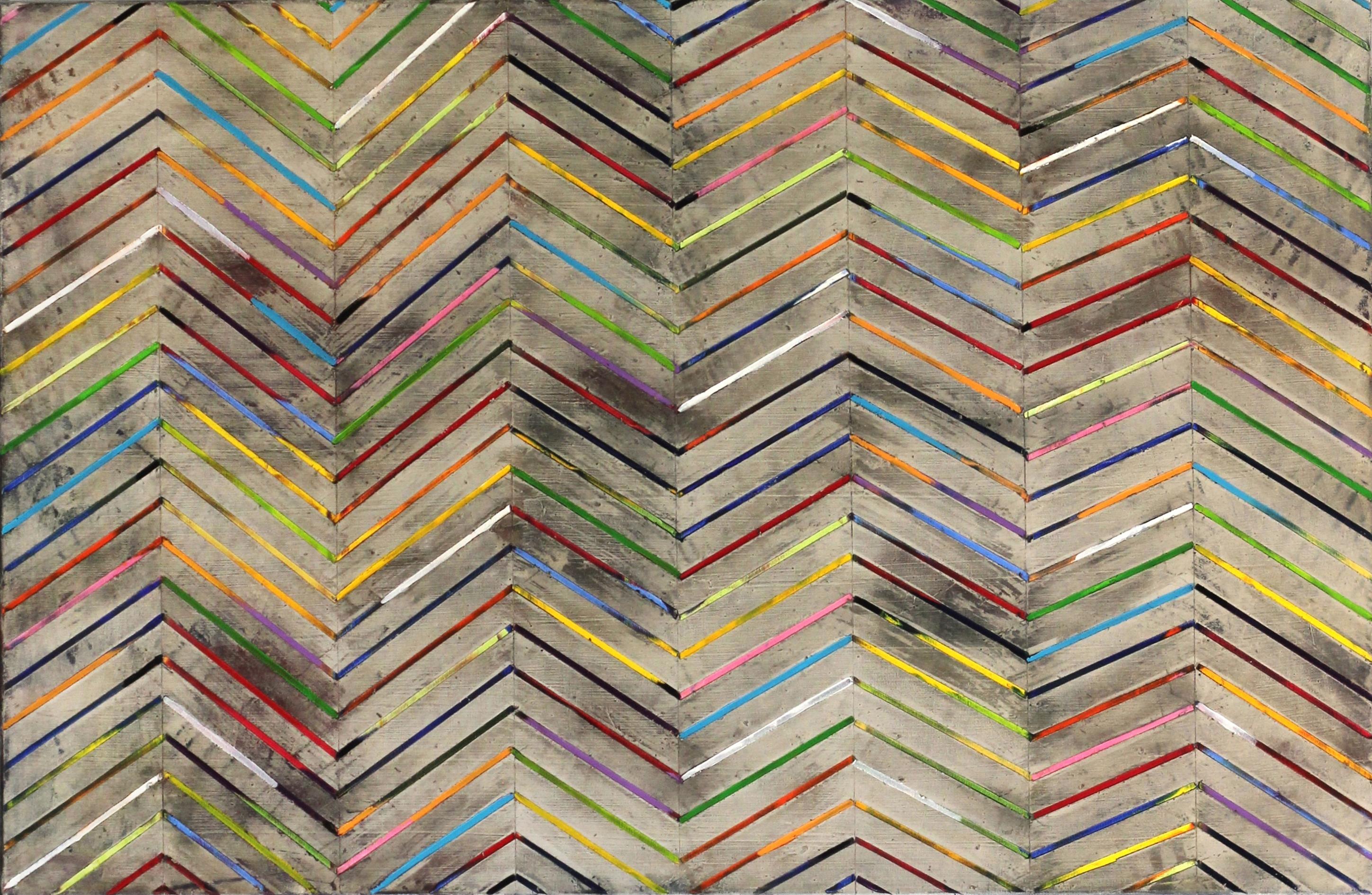 Petra Rös-Nickel Abstract Painting - Zig Zag 16-3-1 - Original Colorful Oil Painting Patterned Stripes with Texture