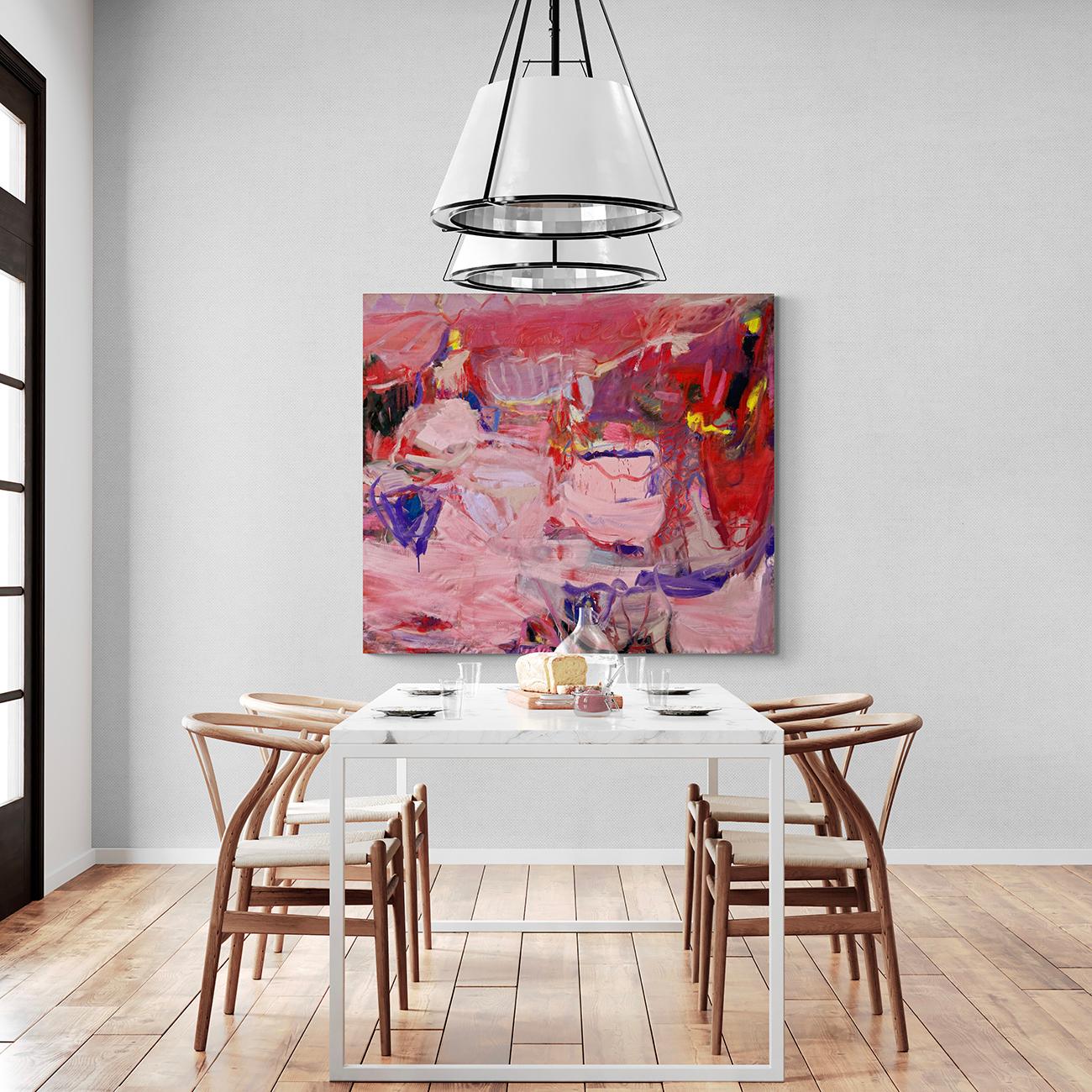 Rencontre du plaisir, rencontre de la douleur (peinture abstraite) - Rose Abstract Painting par Petra Schott