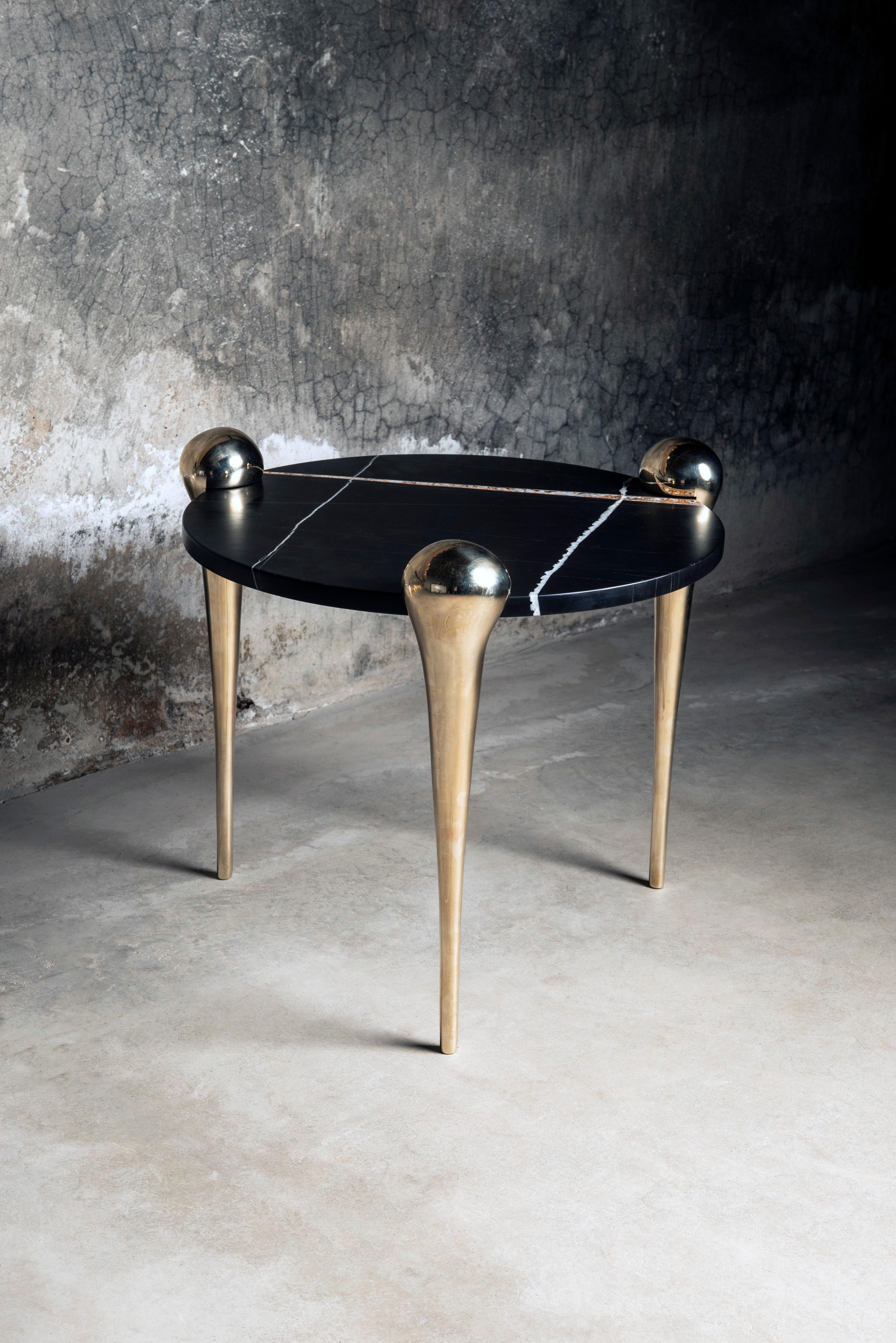 Konekt Petra Side Table with Sahara Noir Marble and Cast Bronze Legs In New Condition For Sale In New York, NY