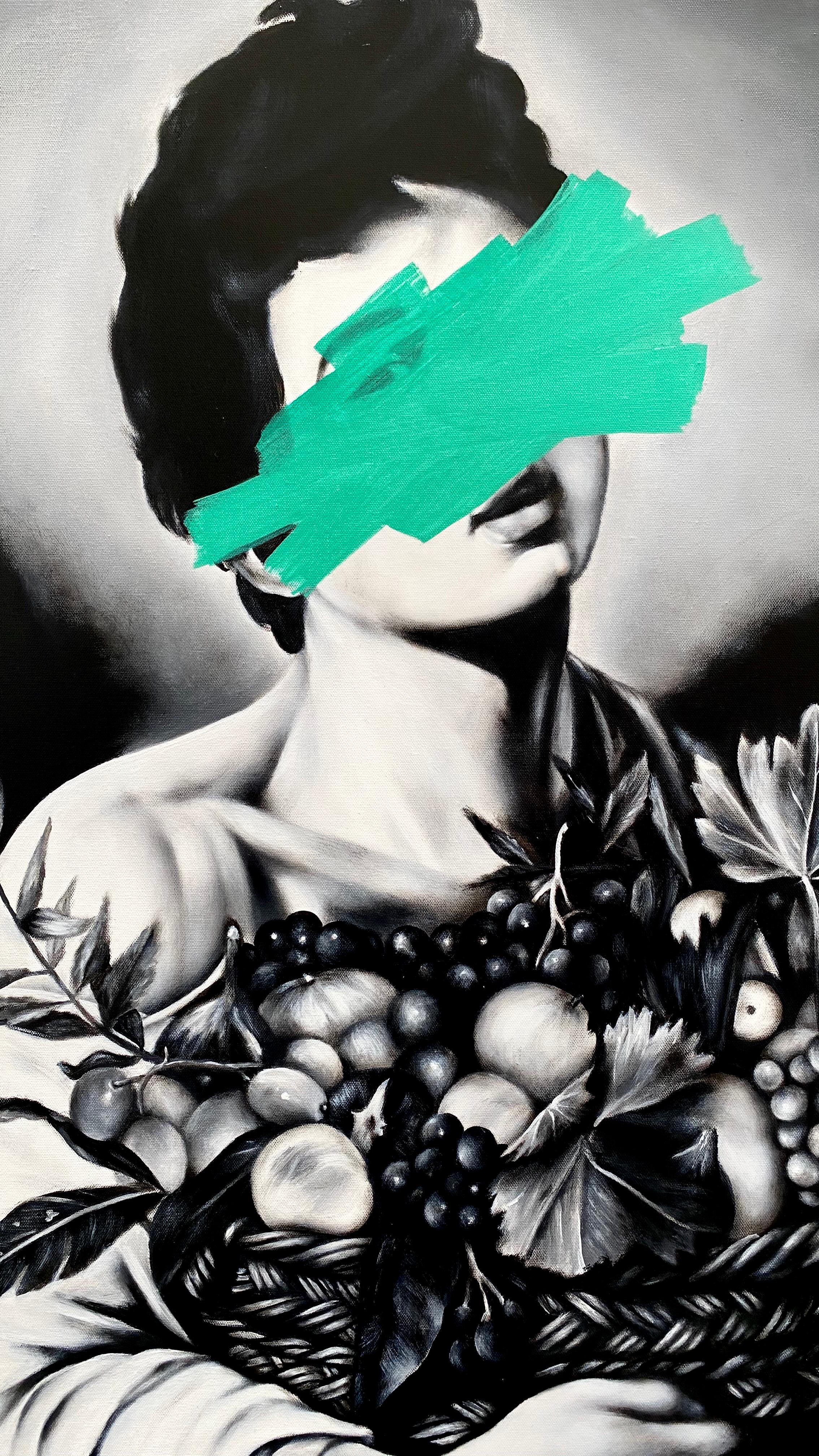 Rinascimento PETRA VON KAZINYAN - Frutta fresca (AFS. CARAVAGGIO) Acrilico su tela 40x40 in vendita