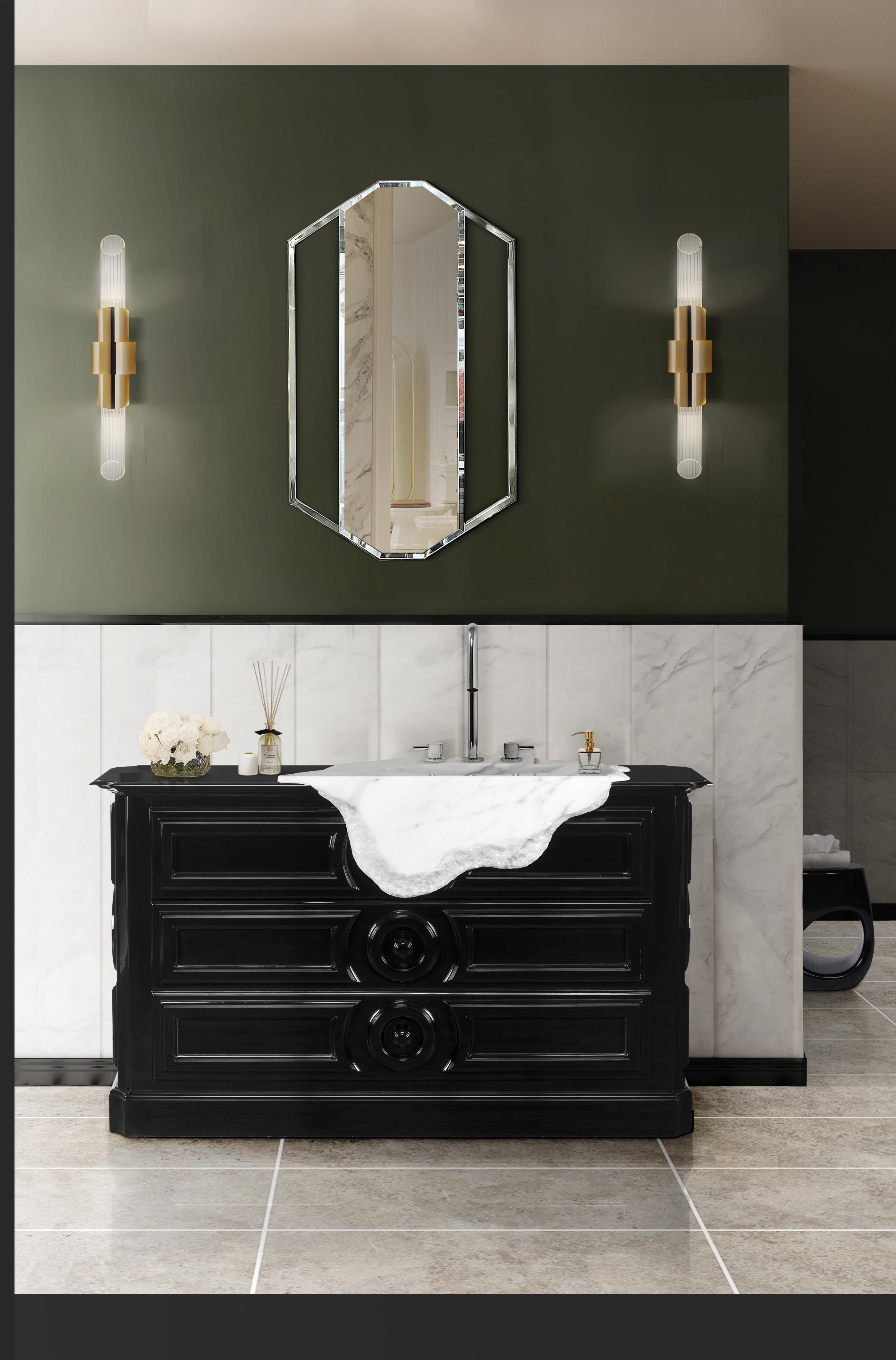 Contemporary Petra Washbasin with High Gloss Black Lacquered Wood Structure