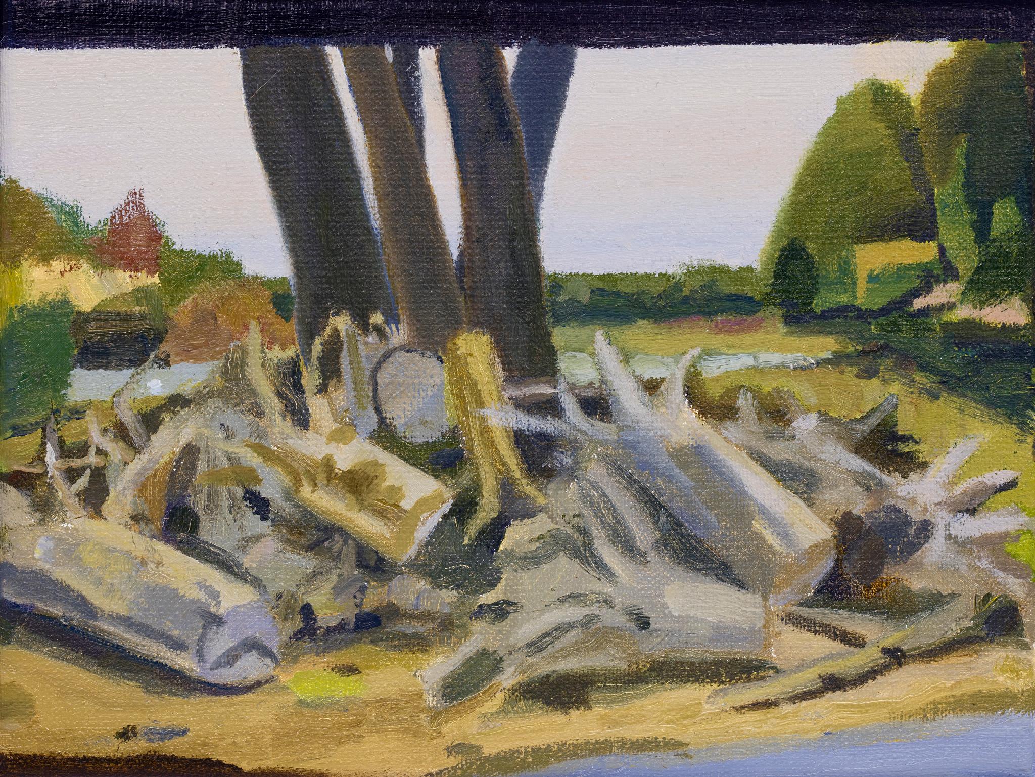 Pintura al óleo a pequeña escala - Díptico sobre lienzo - Hábitat de las urracas - Painting Contemporáneo de Petras Lincevicius