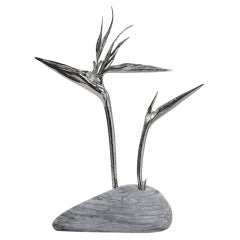 Pétrea III – Art Object in Botticino Marble with Nickel-Plated Details