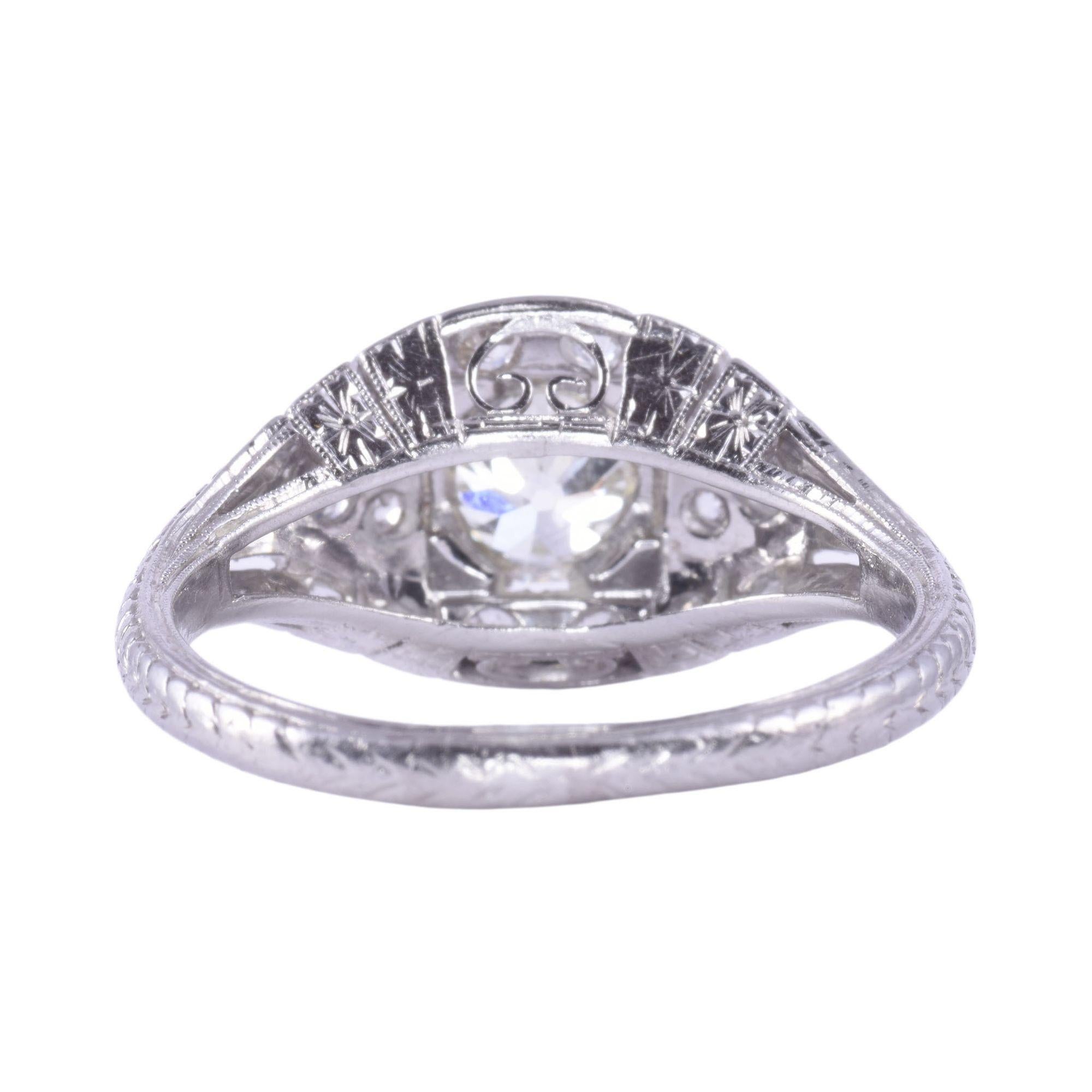 Old European Cut Petri Art Deco Platinum Diamond Engagement Ring For Sale