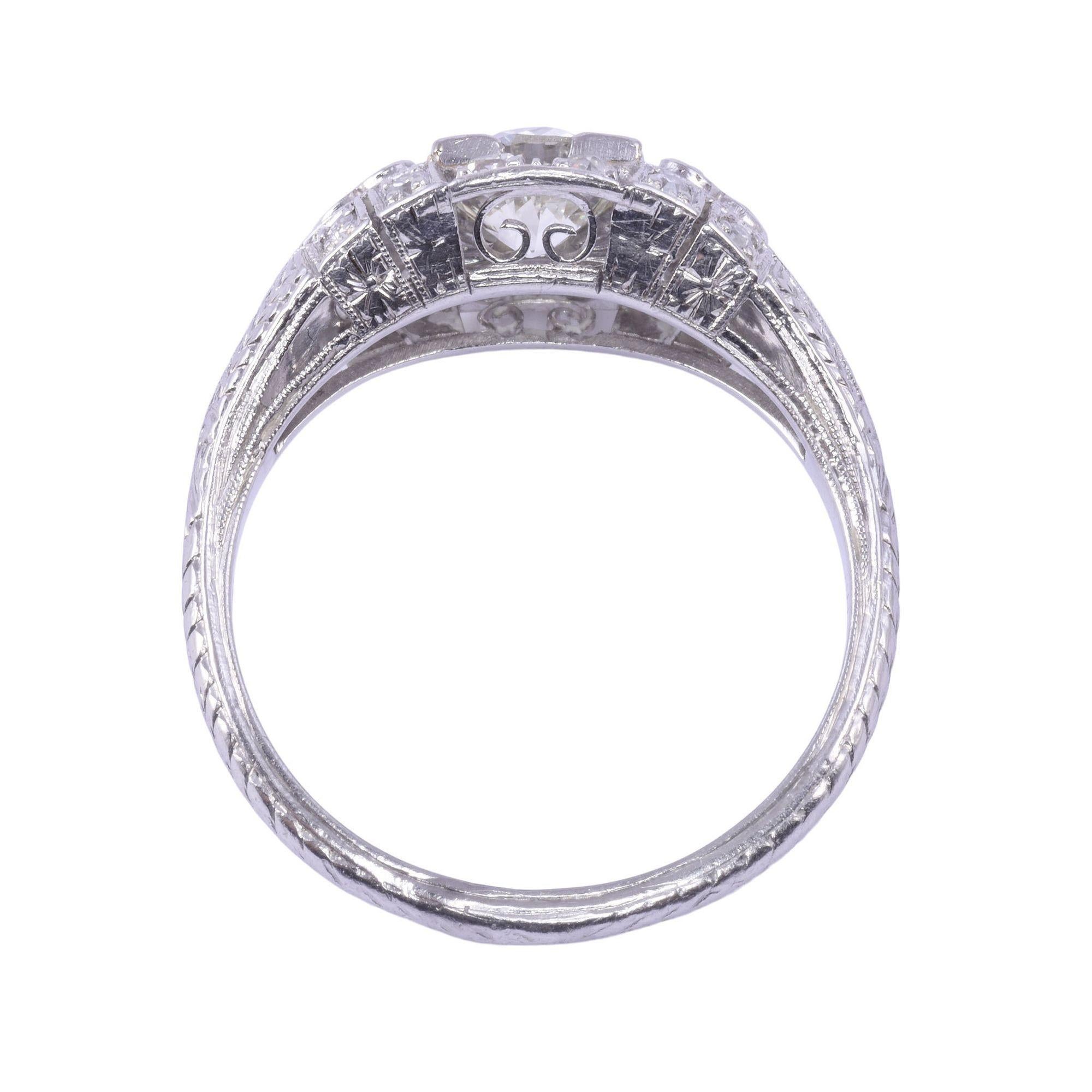 Petri Art Deco Platinum Diamond Engagement Ring In Good Condition For Sale In Solvang, CA