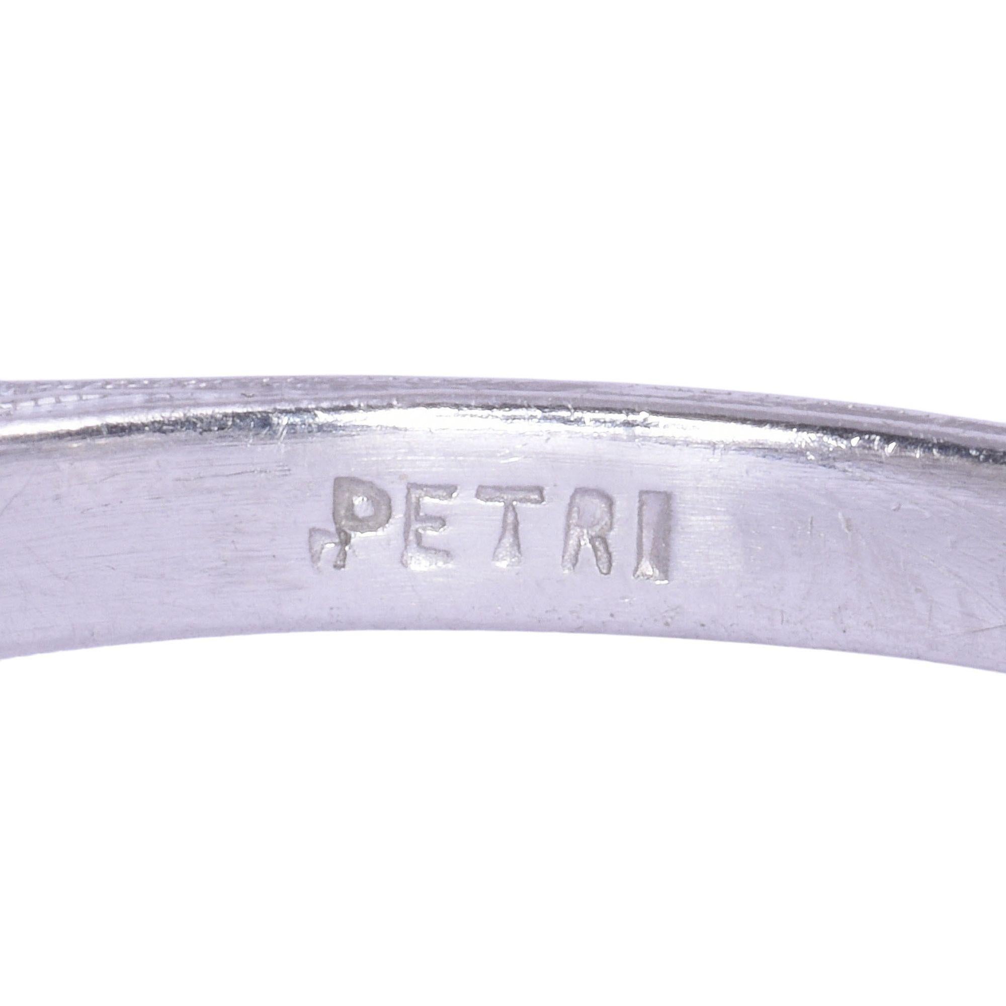 Petri Art Deco Platinum Diamond Engagement Ring For Sale 1